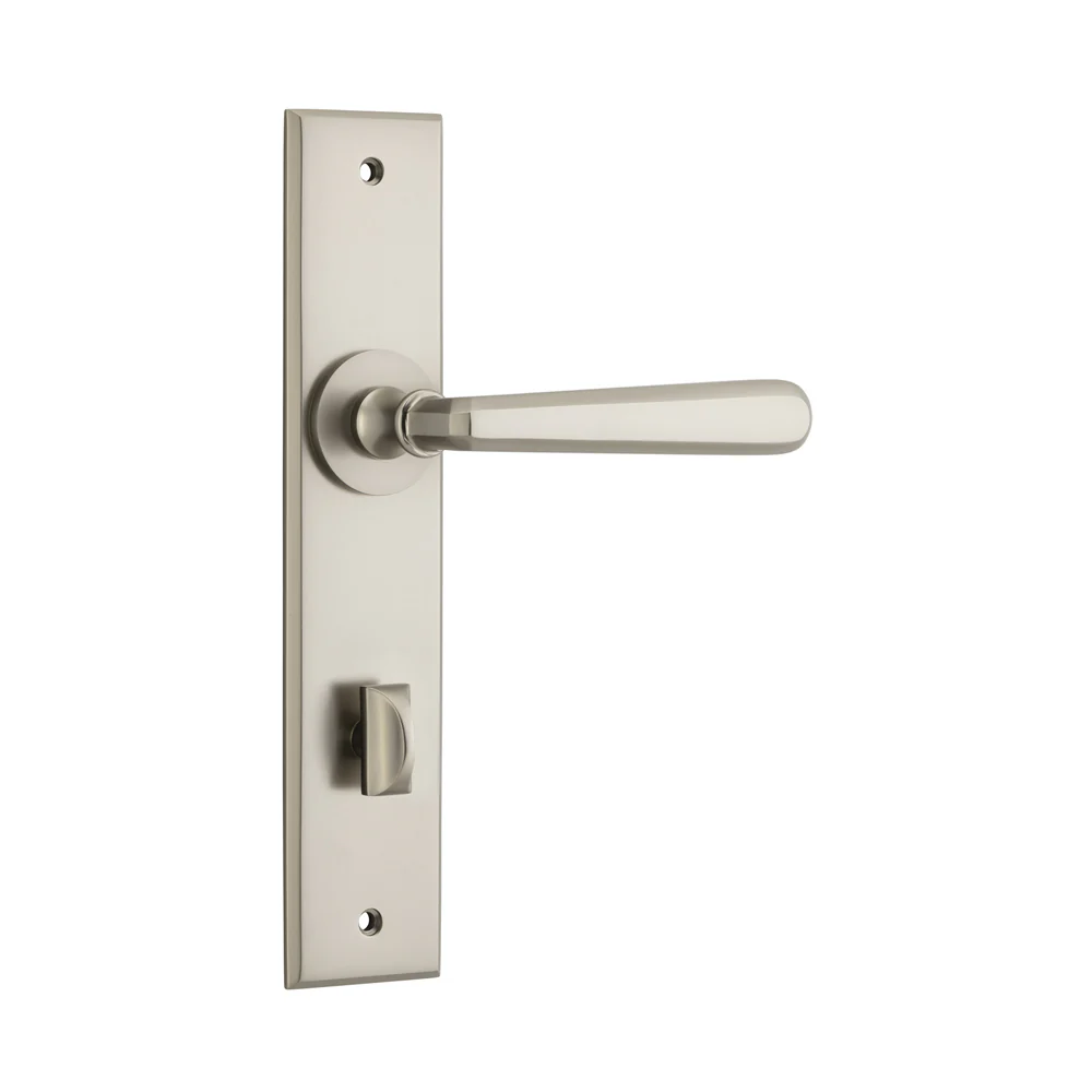 Iver Copenhagen Door Lever Handle on Chamfered Backplate Satin Nickel - Image 5