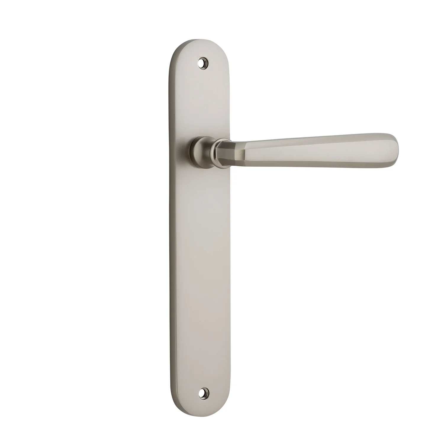 Iver Copenhagen Door Lever Handle on Oval Backplate Satin Nickel - Image 4
