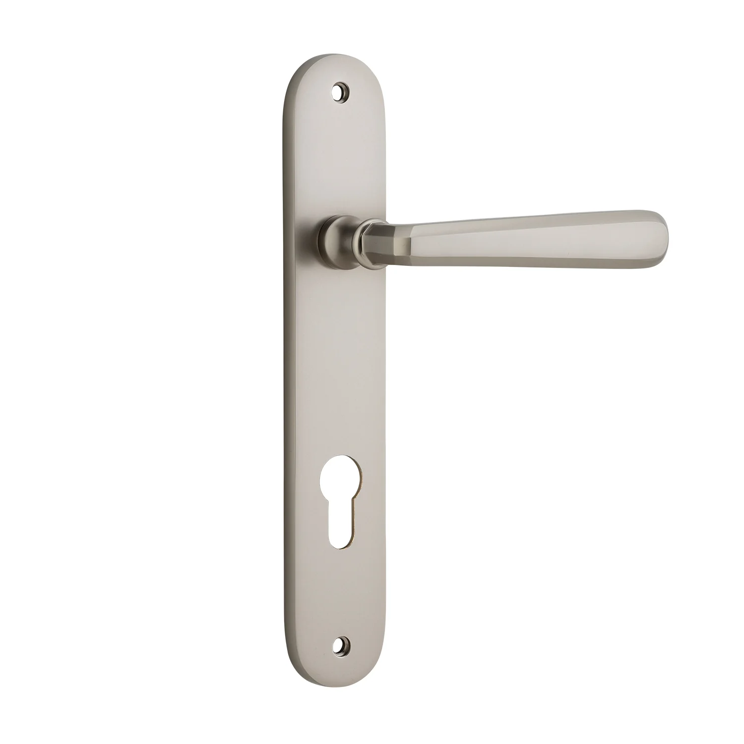 Iver Copenhagen Door Lever Handle on Oval Backplate Satin Nickel - Image 5