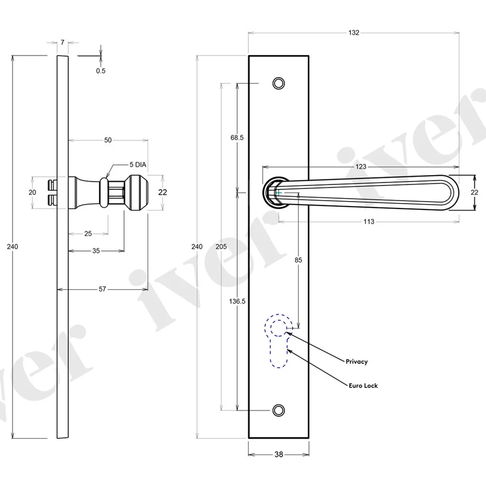 Iver Copenhagen Door Lever Handle on Rectangular Backplate Distressed Nickel - Image 3