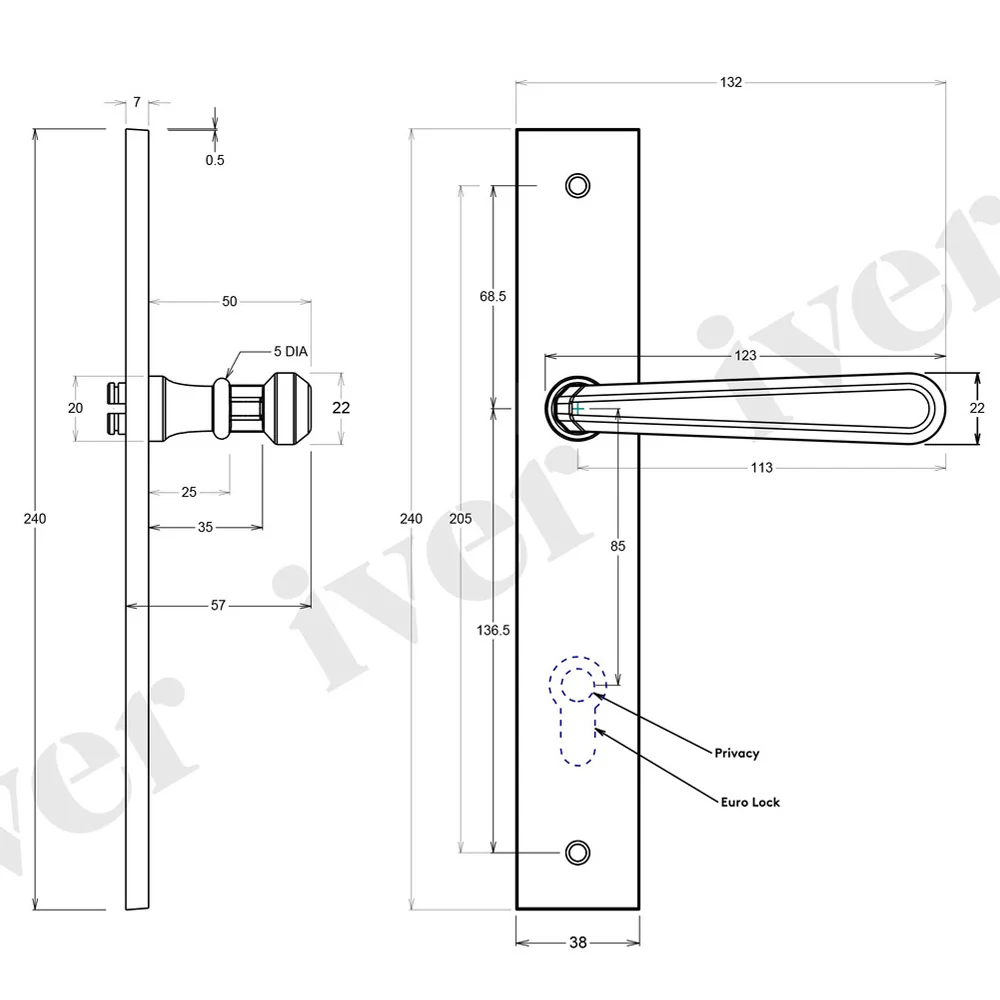 Iver Copenhagen Door Lever Handle on Rectangular Backplate Satin Nickel - Image 3