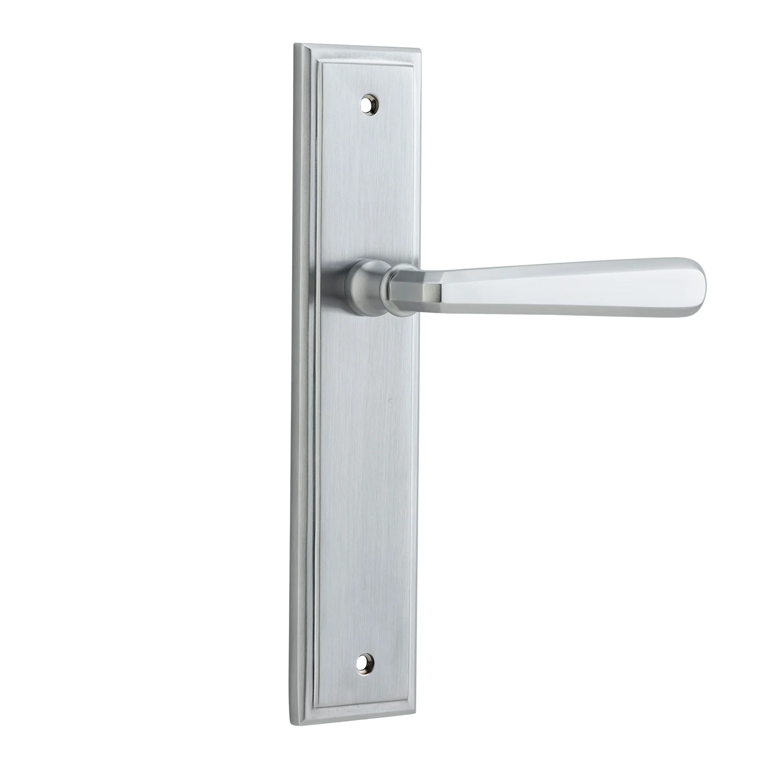 Iver Copenhagen Door Lever Handle on Stepped Backplate Brushed Chrome - Image 2