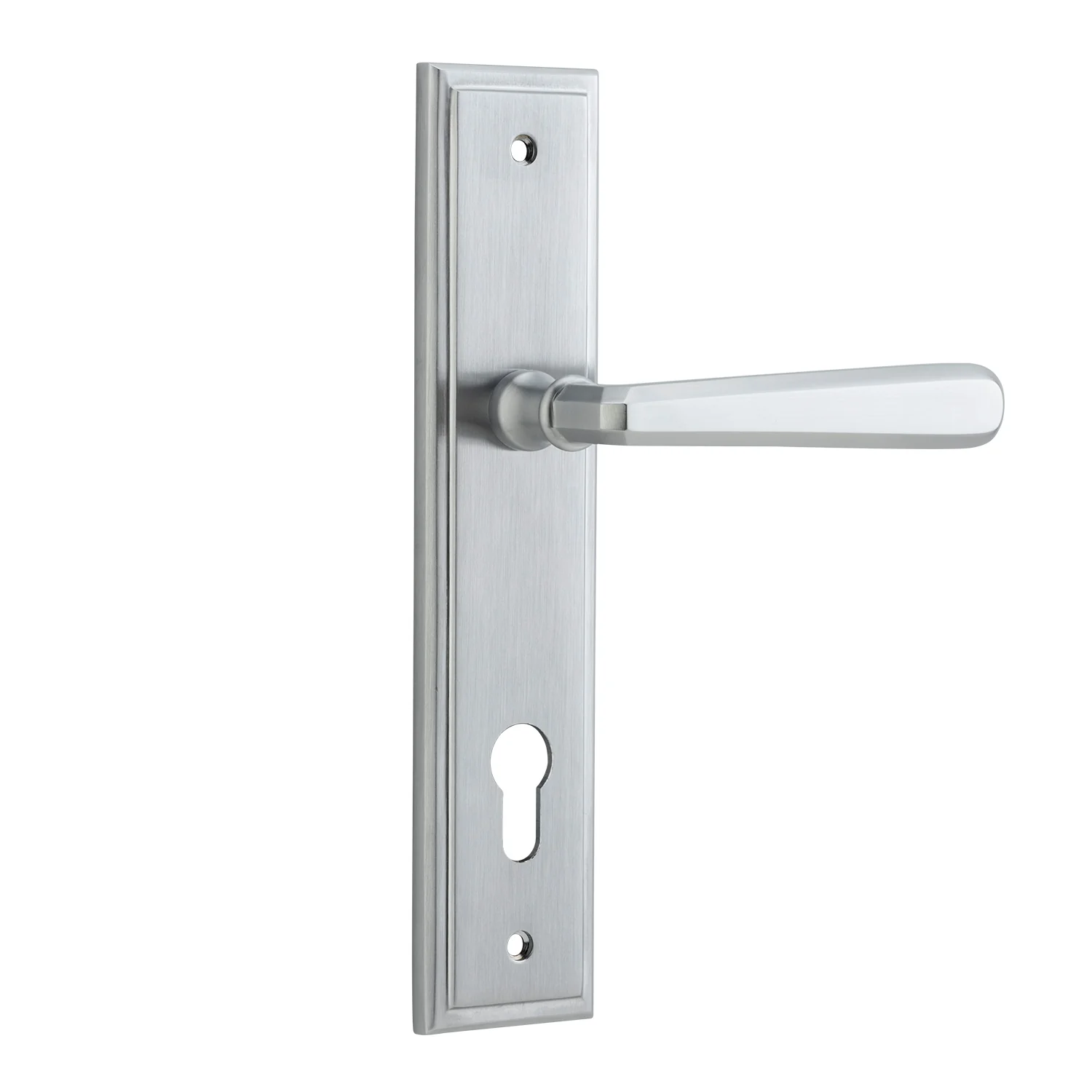 Iver Copenhagen Door Lever Handle on Stepped Backplate Brushed Chrome - Image 3