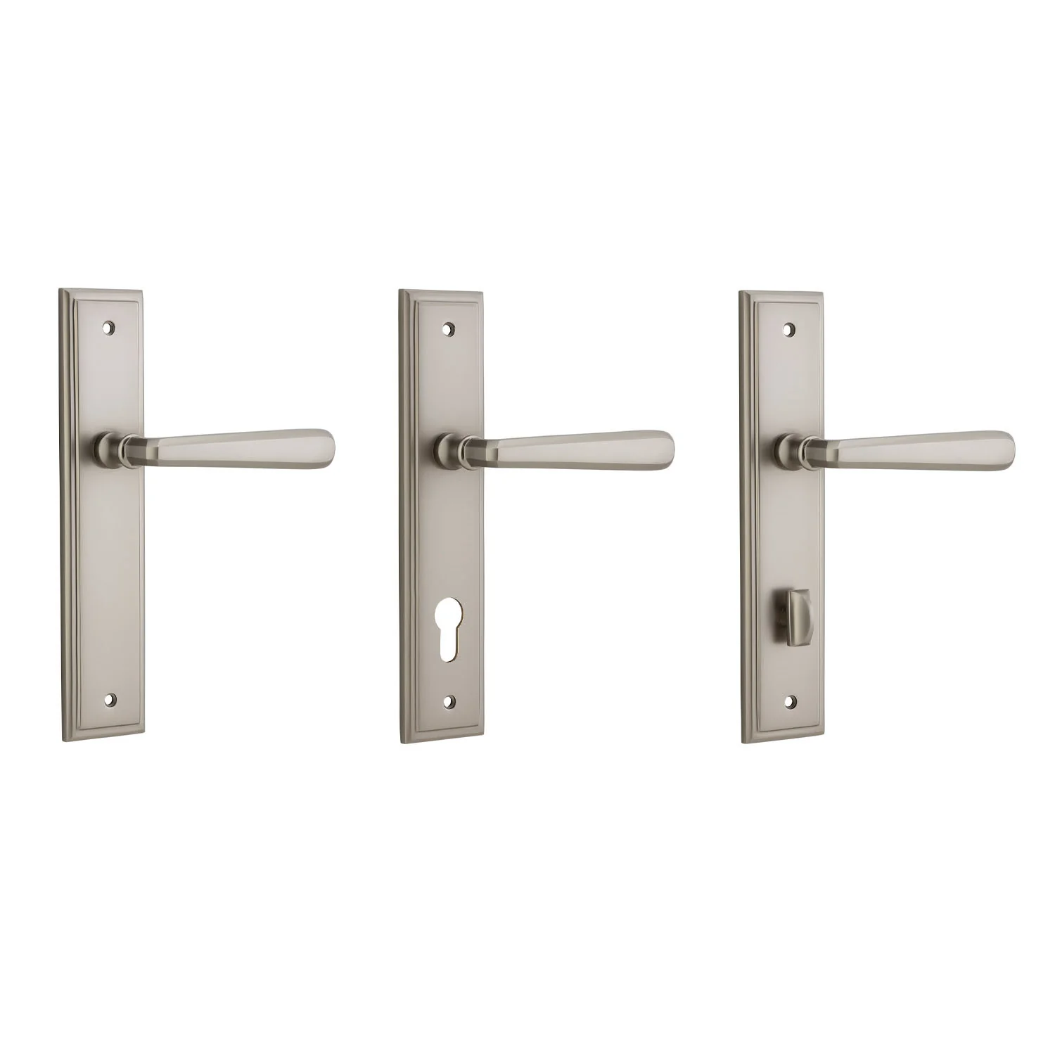 Iver Copenhagen Door Lever Handle on Stepped Backplate Satin Nickel