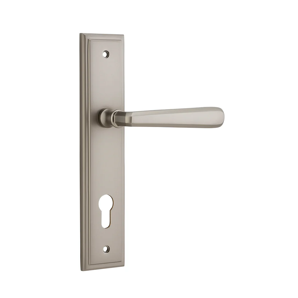 Iver Copenhagen Door Lever Handle on Stepped Backplate Satin Nickel - Image 5