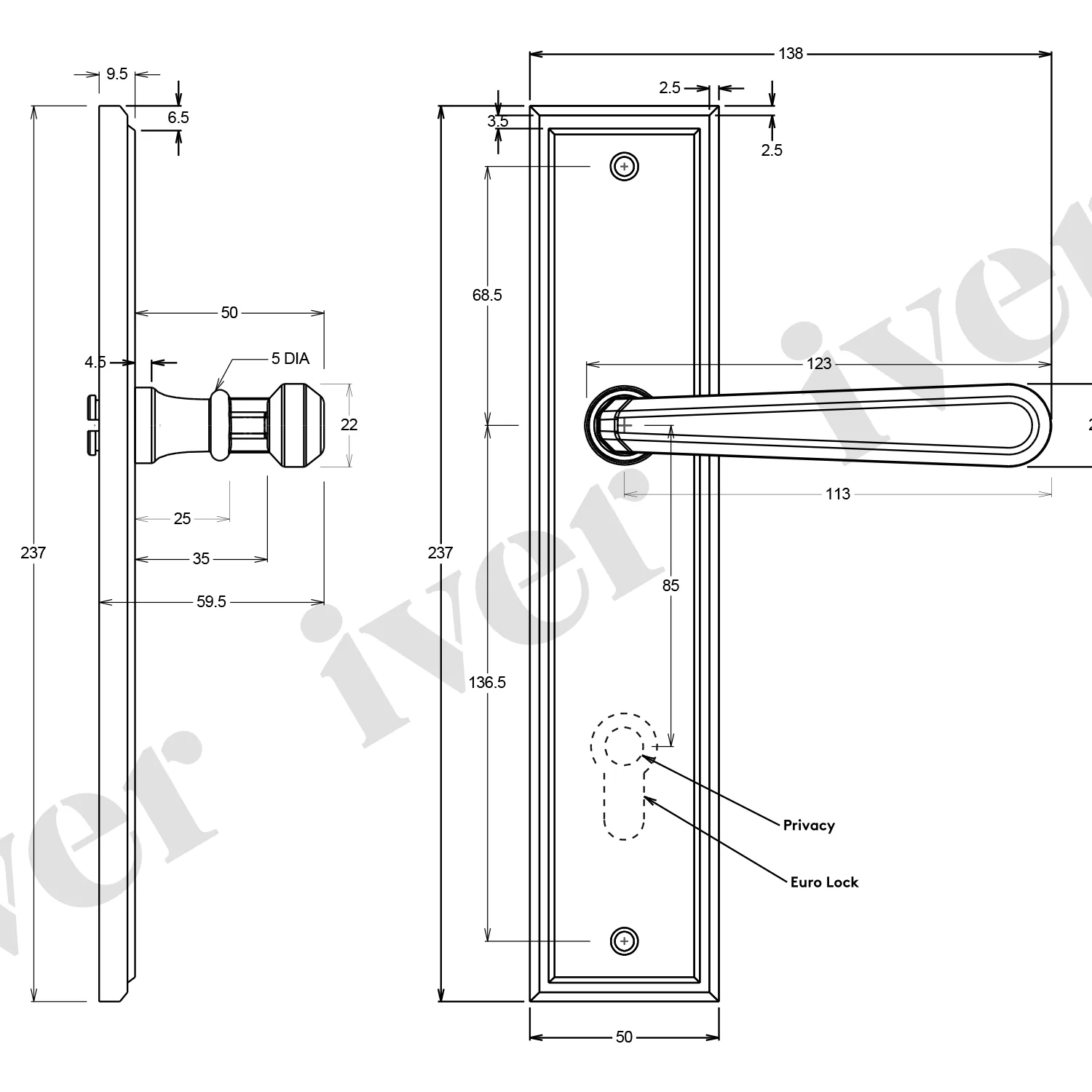 Iver Copenhagen Door Lever Handle on Stepped Backplate Signature Brass - Image 3