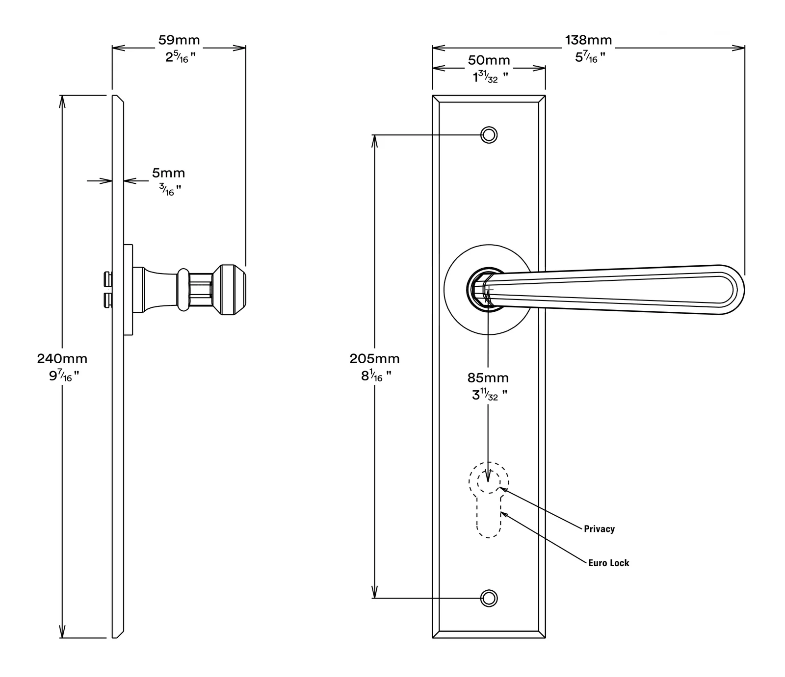 Iver Copenhagen Door Lever on Chamfered Backplate Entrance Kit Key/Key - Image 3