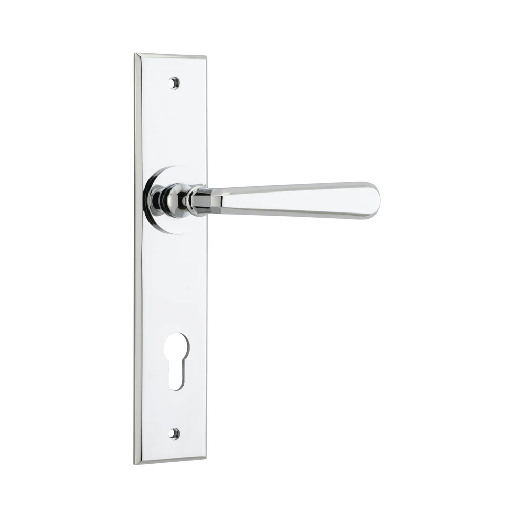 Iver Copenhagen Door Lever Handle on Chamfered Backplate Polished Chrome - Image 4