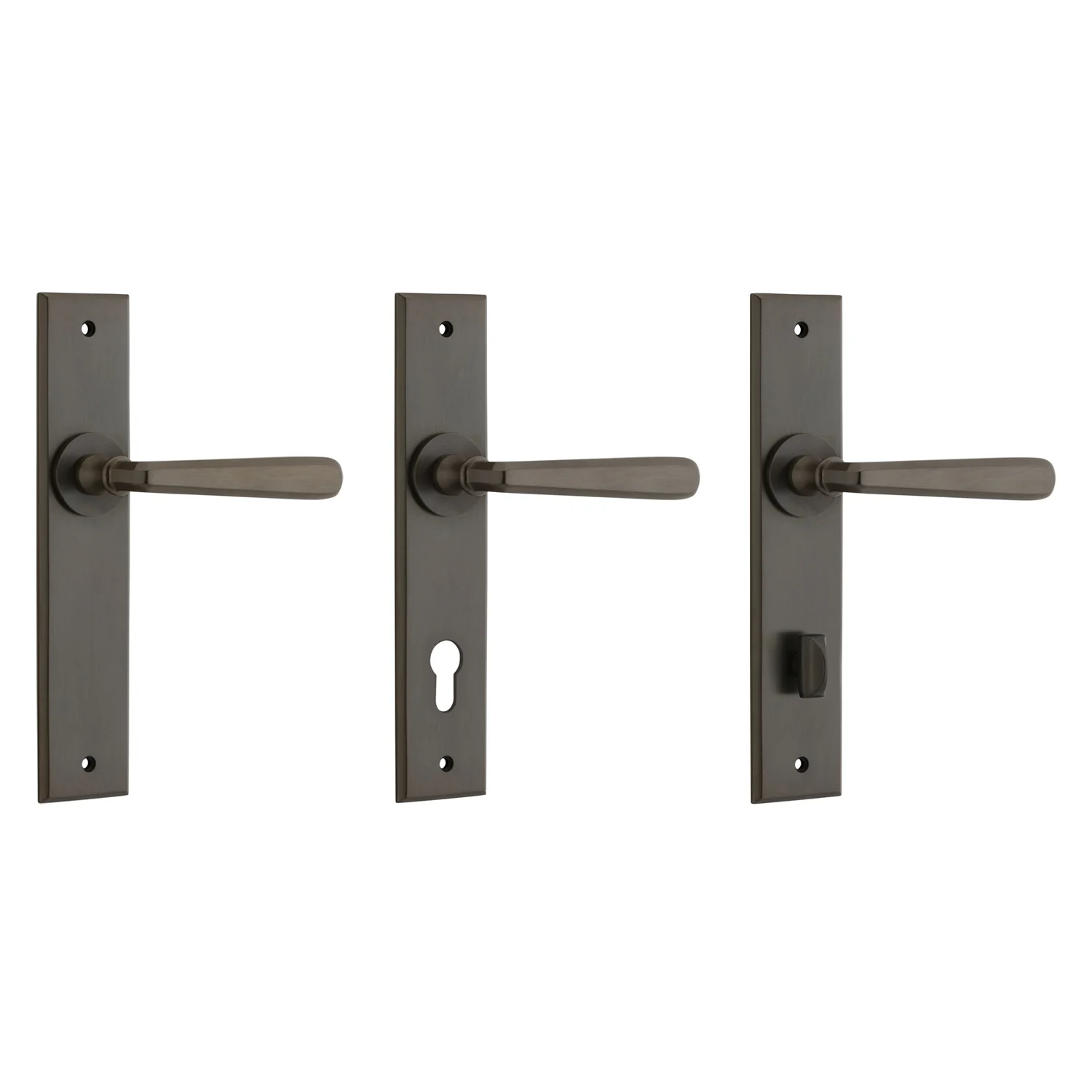 Iver Copenhagen Door Lever Handle on Chamfered Backplate Signature Brass