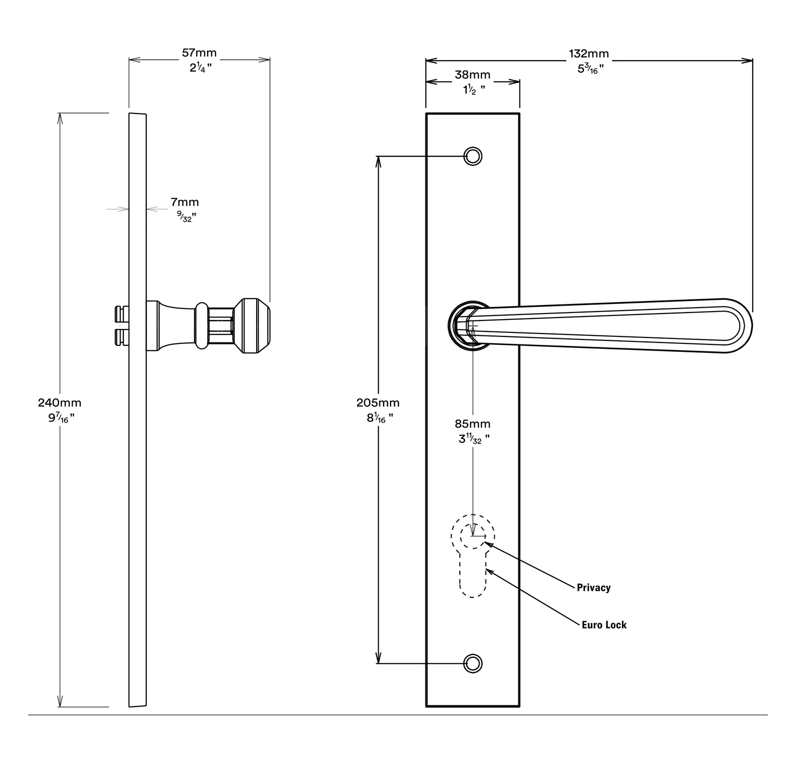 Iver Copenhagen Door Lever on Rectangular Backplate Entrance Kit Key/Key - Image 3