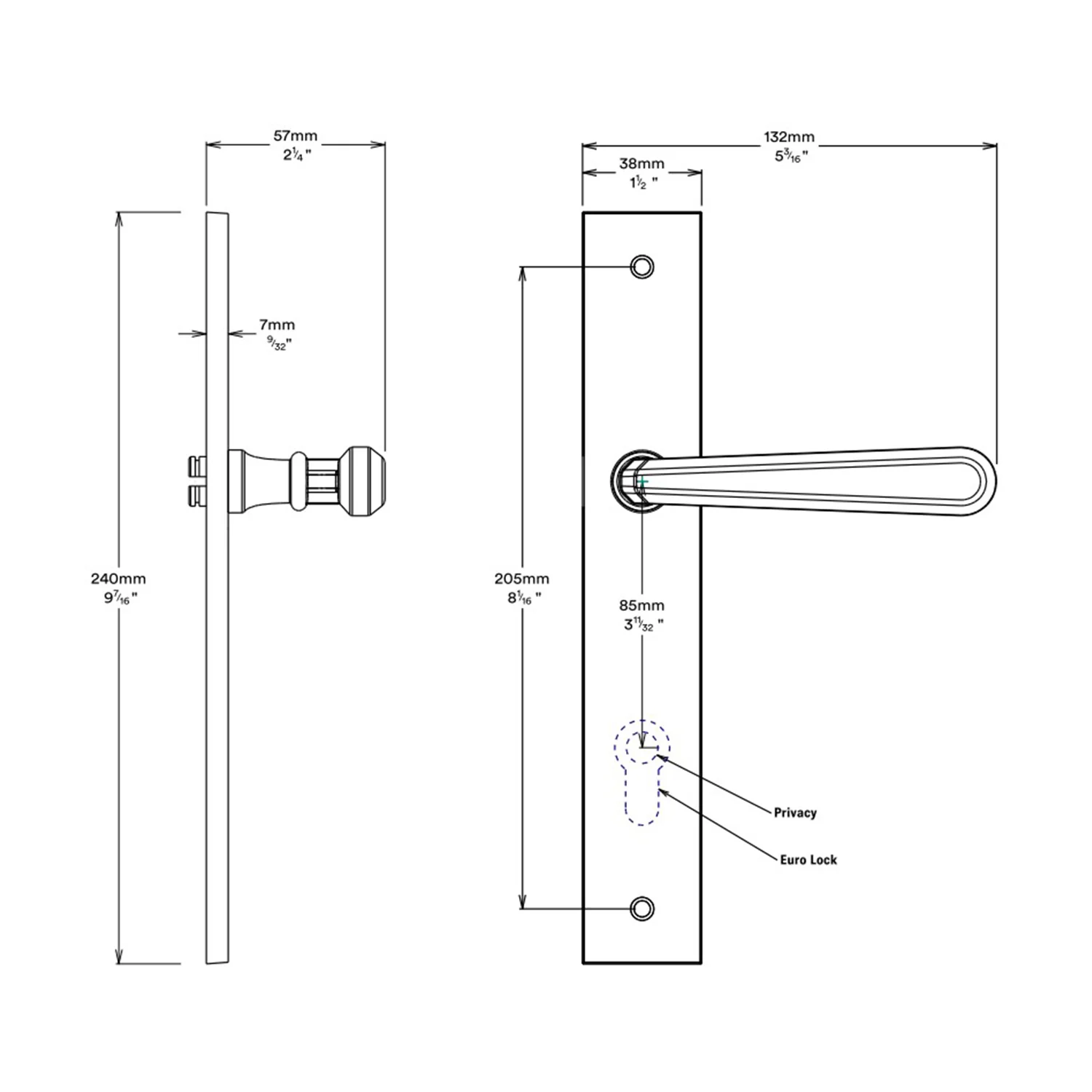 Iver Copenhagen Door Lever on Rectangular Backplate Privacy Kit with Turn - Image 2
