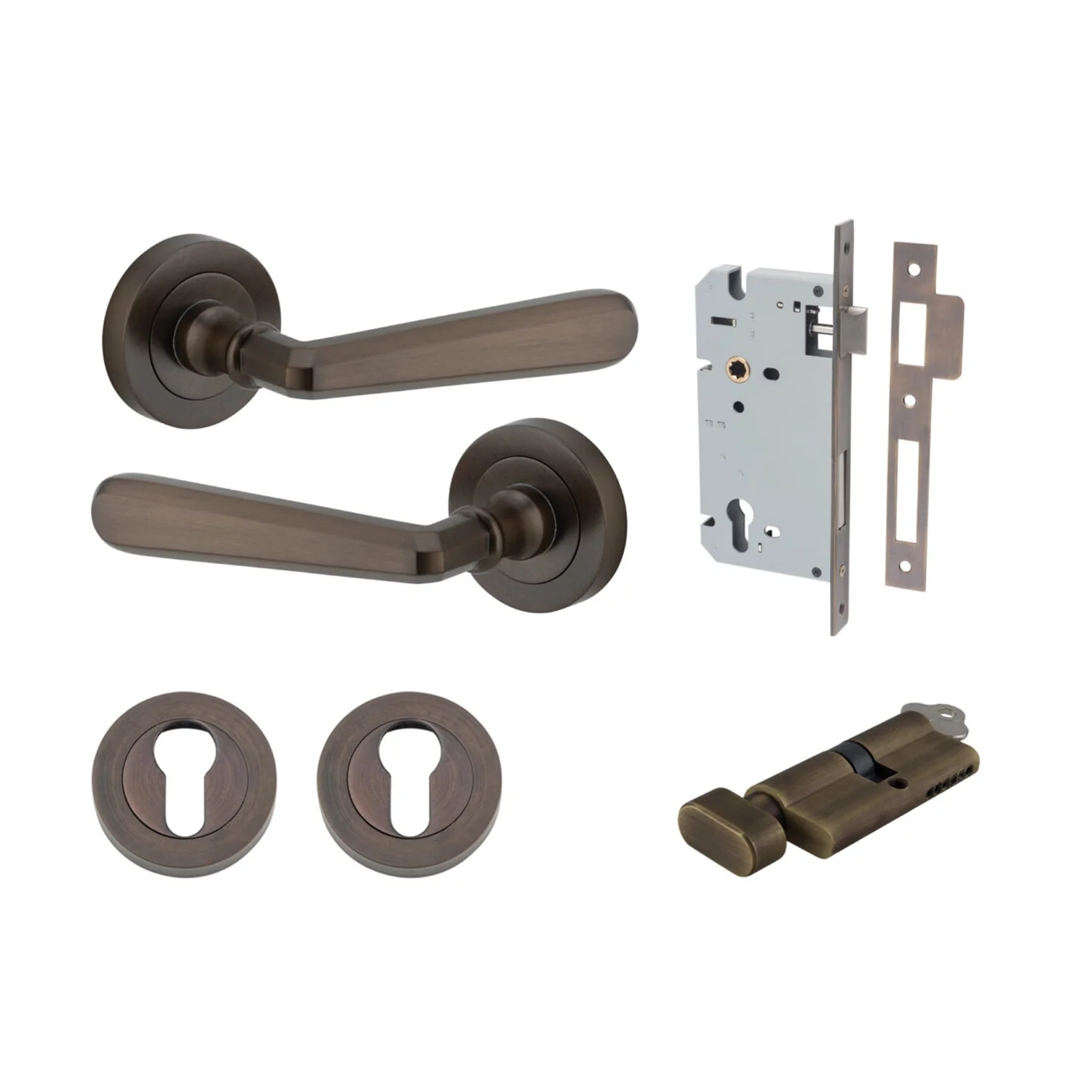 Iver Copenhagen Door Lever on Round Rose Entrance Kit Key/Thumb - Available in Various Finishes - Image 12