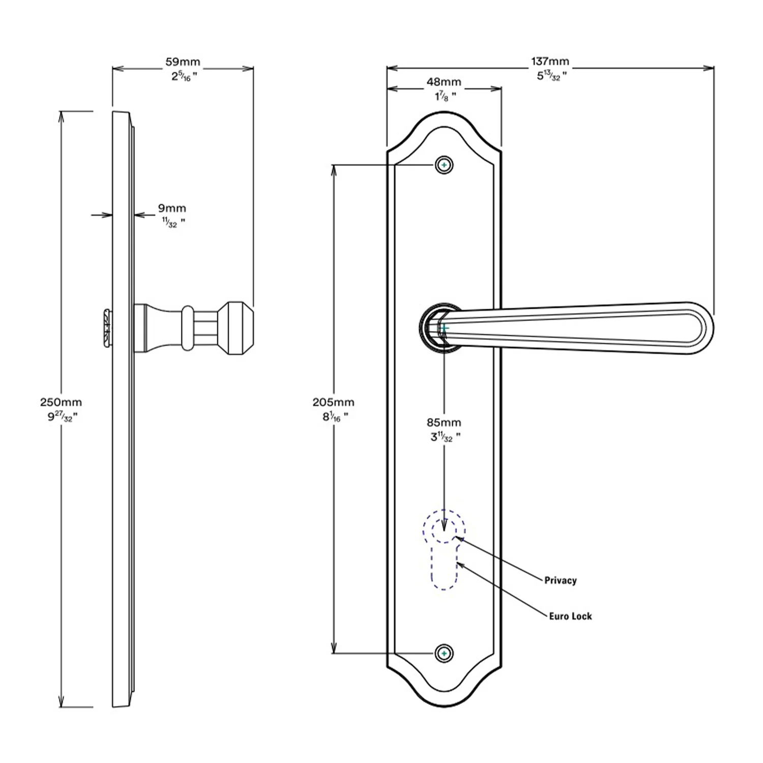 Iver Copenhagen Door Lever on Shouldered Backplate Privacy Kit with Turn - Image 2