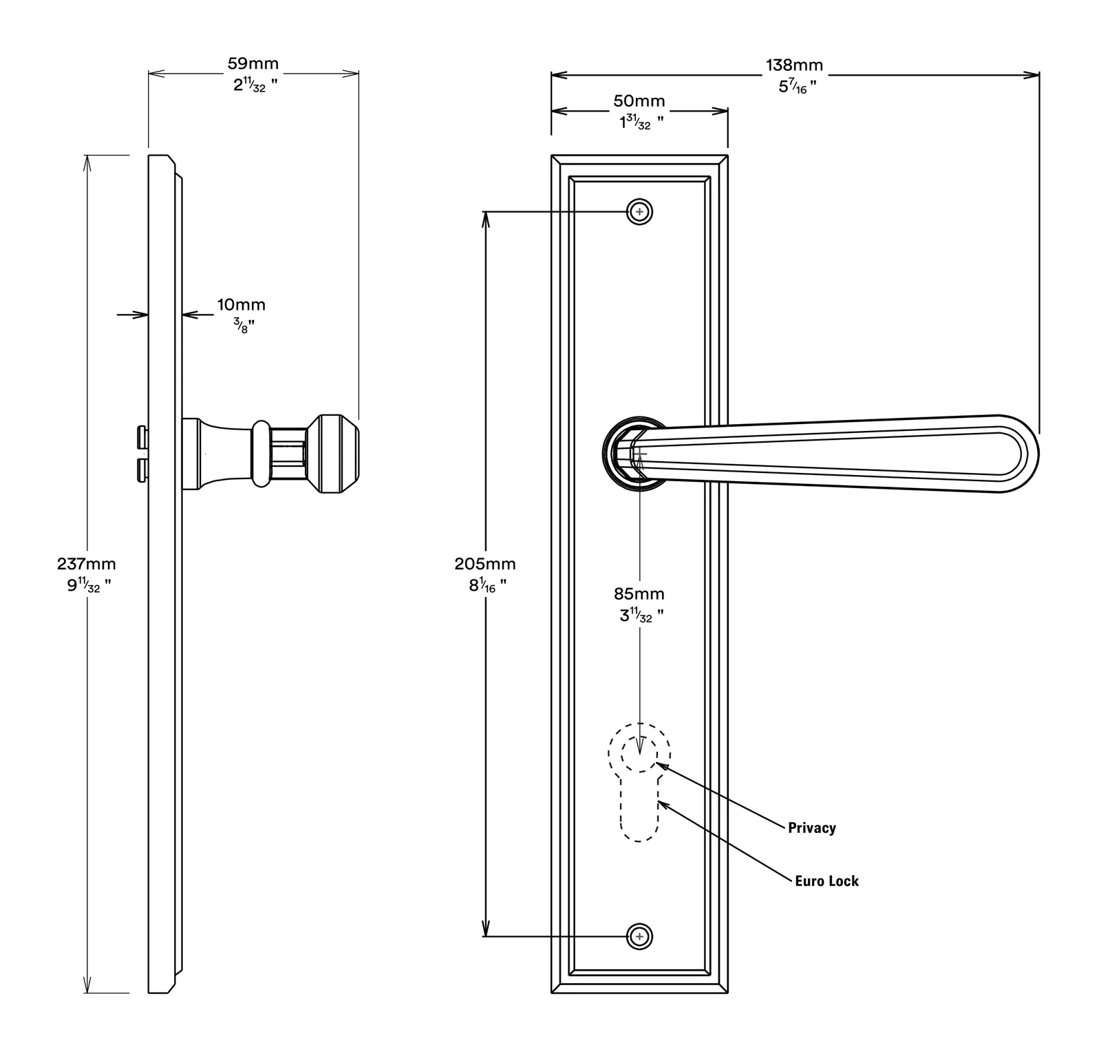 Iver Copenhagen Door Lever on Stepped Backplate Entrance Kit Key/Thumb - Image 3