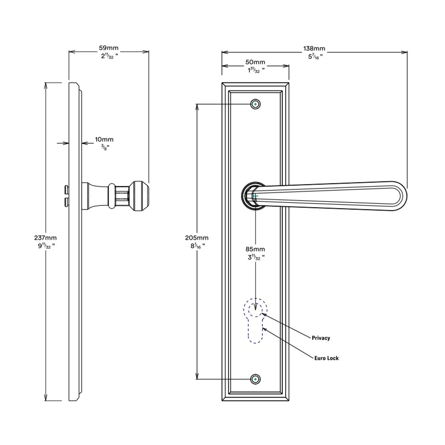 Iver Copenhagen Lever on Stepped Backplate Privacy Kit with Turn - Available in Various Finishes - Image 2