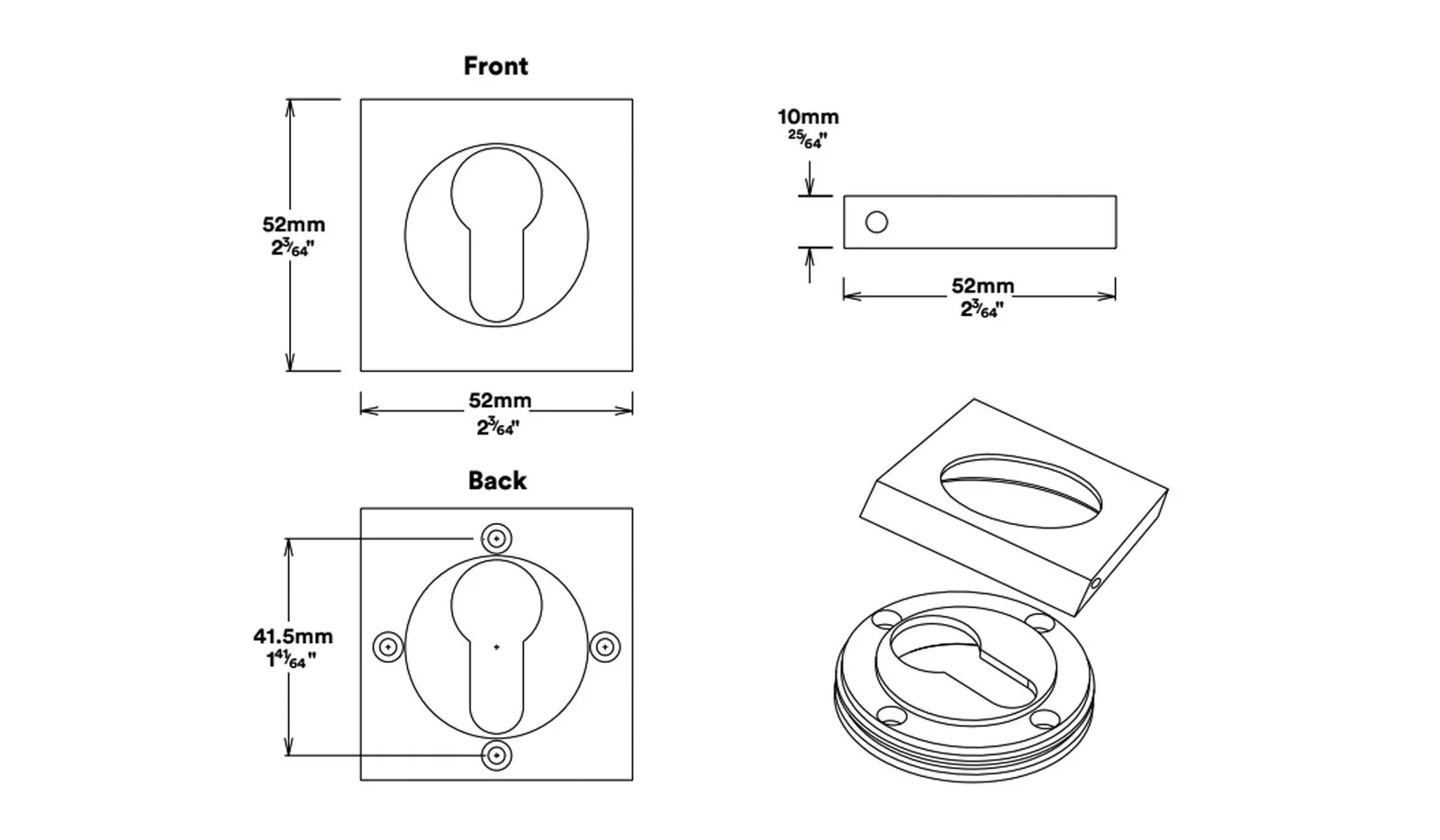 Iver Euro Mortice Deadbolt Kit 60mm Key/Key with Square Escutcheon - Available in Various Finishes - Image 3