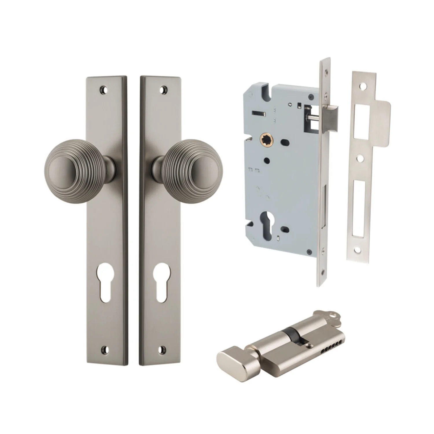 Iver Guildford Door Knob on Rectangular Backplate Entrance Kit Key/Thumb - Image 12