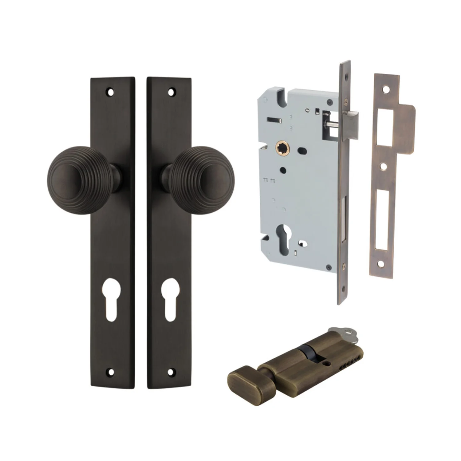 Iver Guildford Door Knob on Rectangular Backplate Entrance Kit Key/Thumb - Image 13