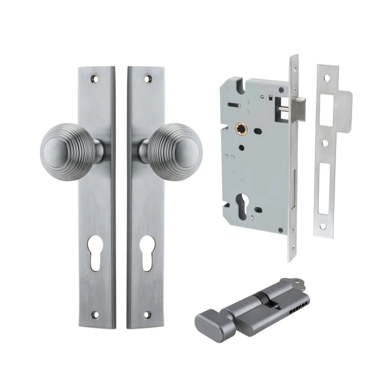 Iver Guildford Door Knob on Rectangular Backplate Entrance Kit Key/Thumb - Image 6