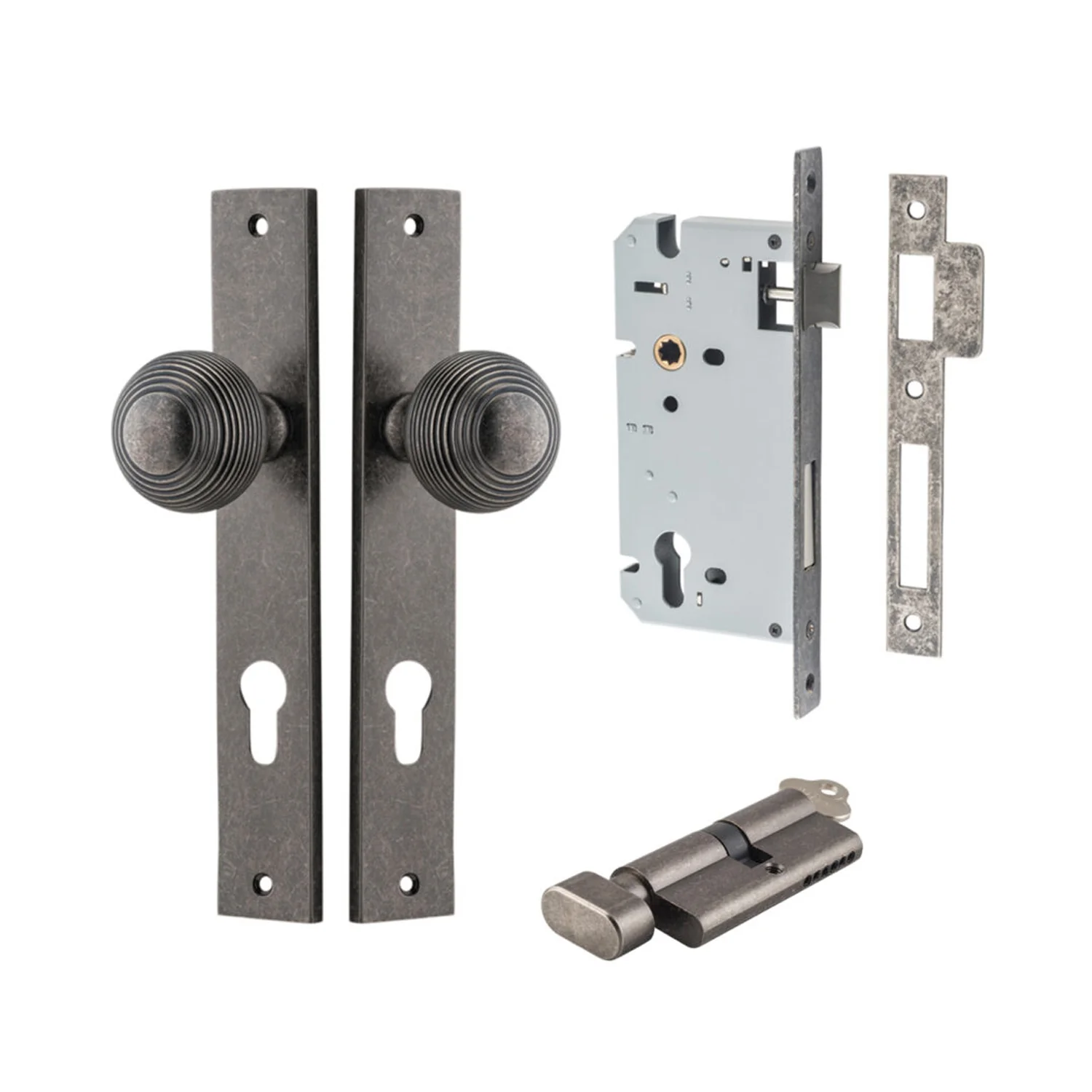 Iver Guildford Door Knob on Rectangular Backplate Entrance Kit Key/Thumb - Image 7