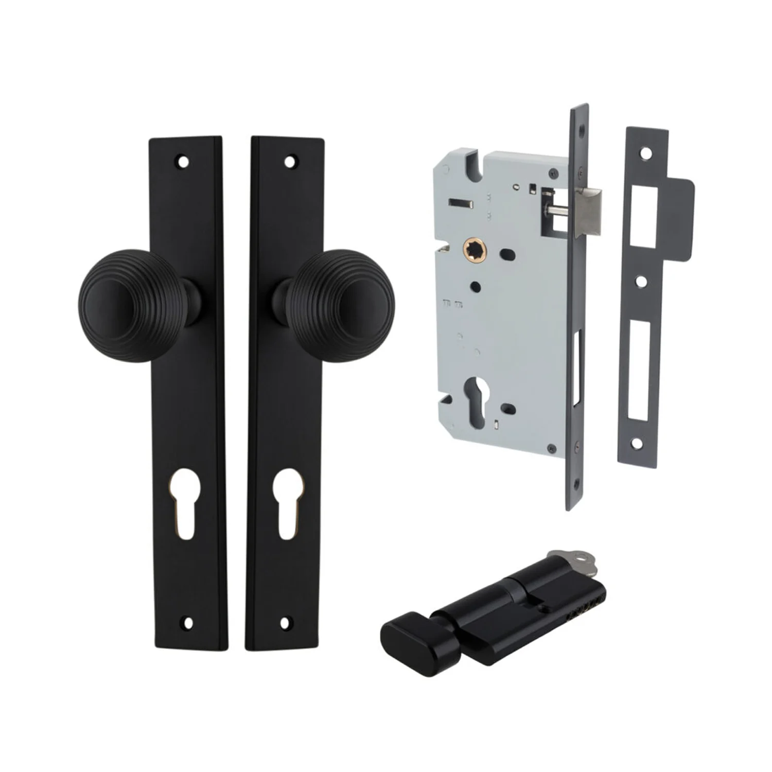 Iver Guildford Door Knob on Rectangular Backplate Entrance Kit Key/Thumb - Image 8
