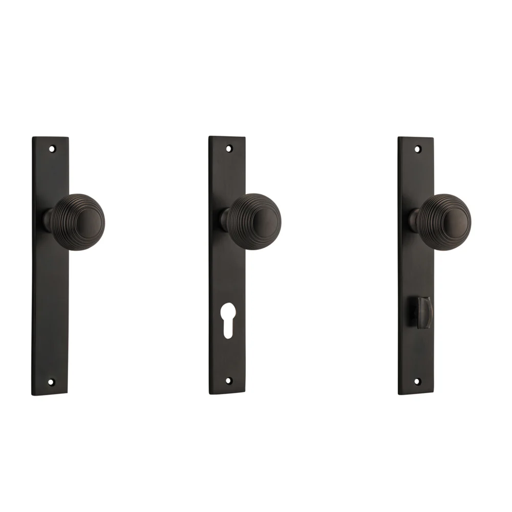Iver Guildford Door Knob on Rectangular Backplate Signature Brass