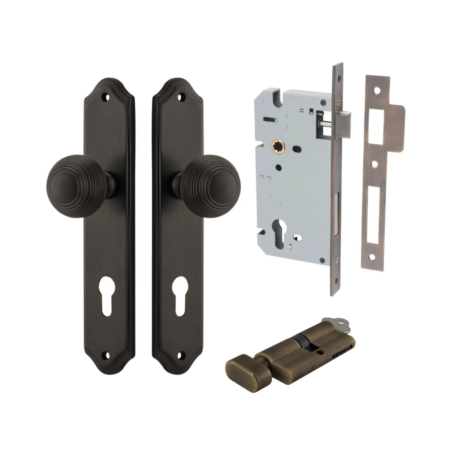Iver Guildford Door Knob on Shouldered Backplate Entrance Kit Key/Thumb - Image 12