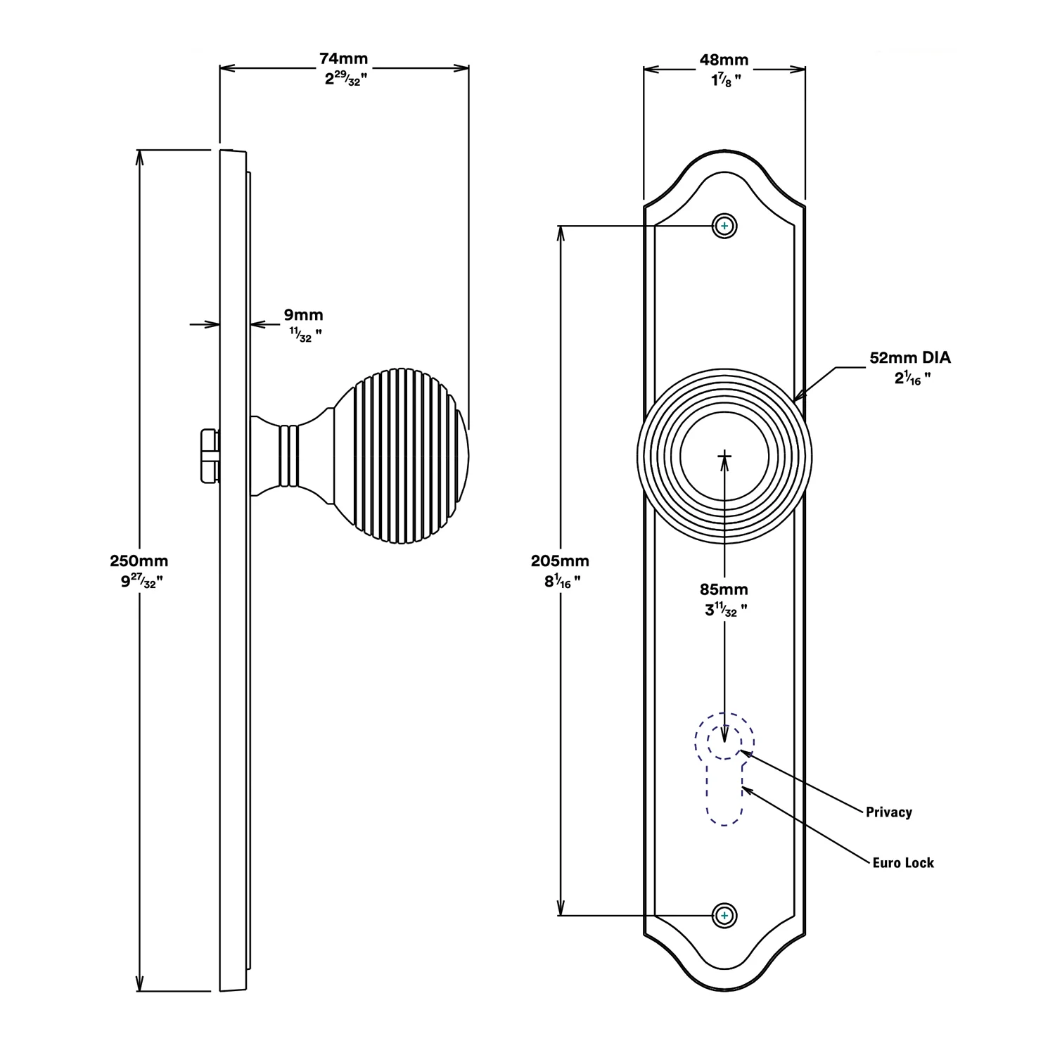 Iver Guildford Door Knob on Shouldered Backplate Entrance Kit Key/Thumb - Image 2