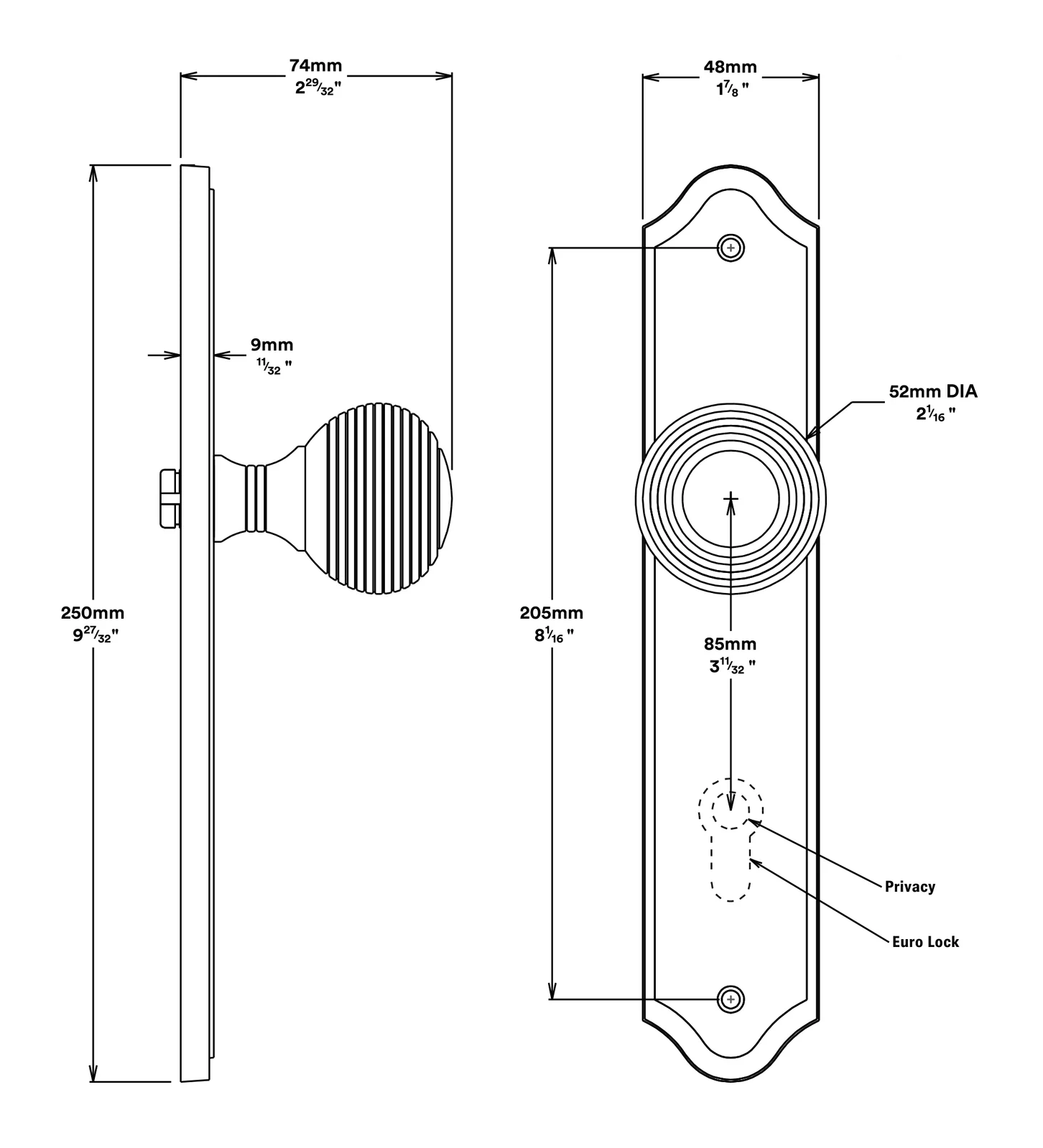 Iver Guildford Door Knob on Shouldered Backplate Privacy Kit with Turn - Image 2