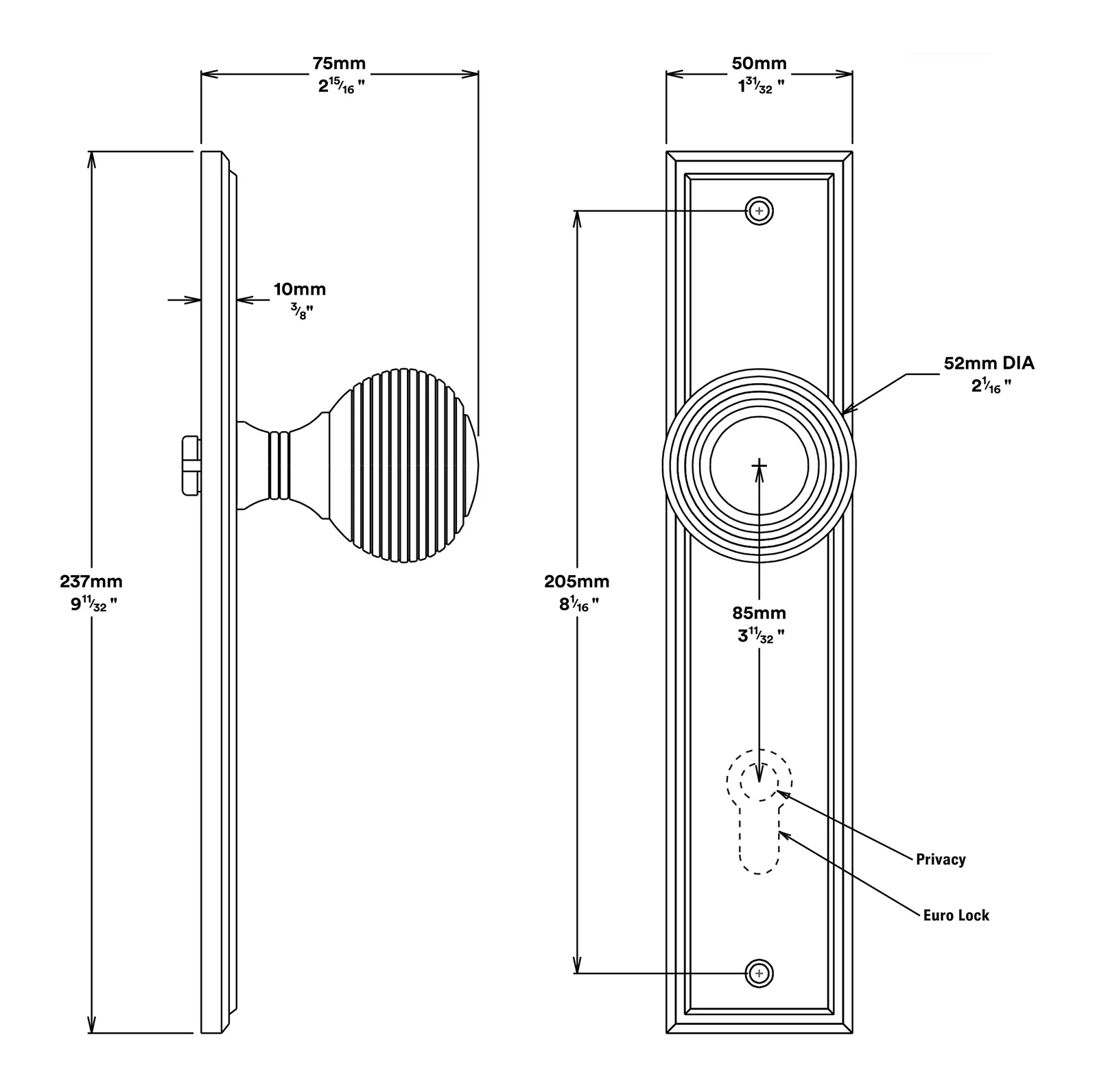 Iver Guildford Door Knob on Stepped Backplate Passage Kit - Available in Various Finishes - Image 2