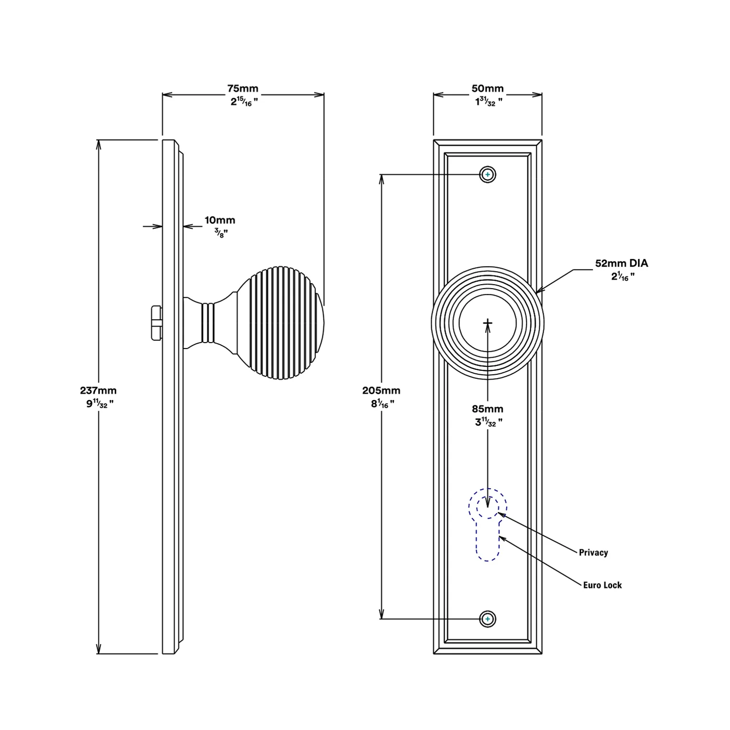 Iver Guildford Door Knob on Stepped Backplate Privacy Kit with Turn - Available in Various Finishes - Image 2