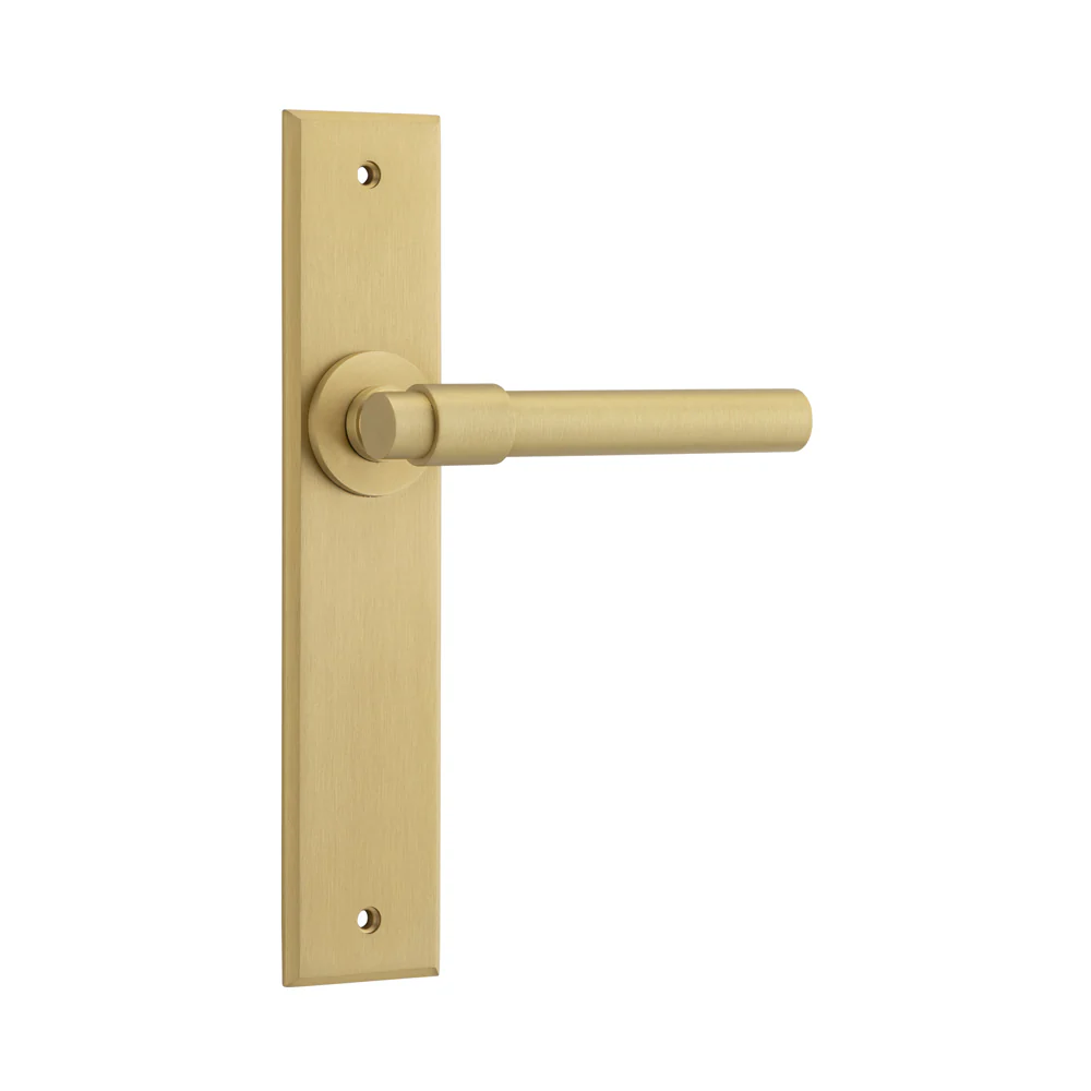 Iver Helsinki Door Lever Handle on Chamfered Backplate Brushed Brass - Image 3
