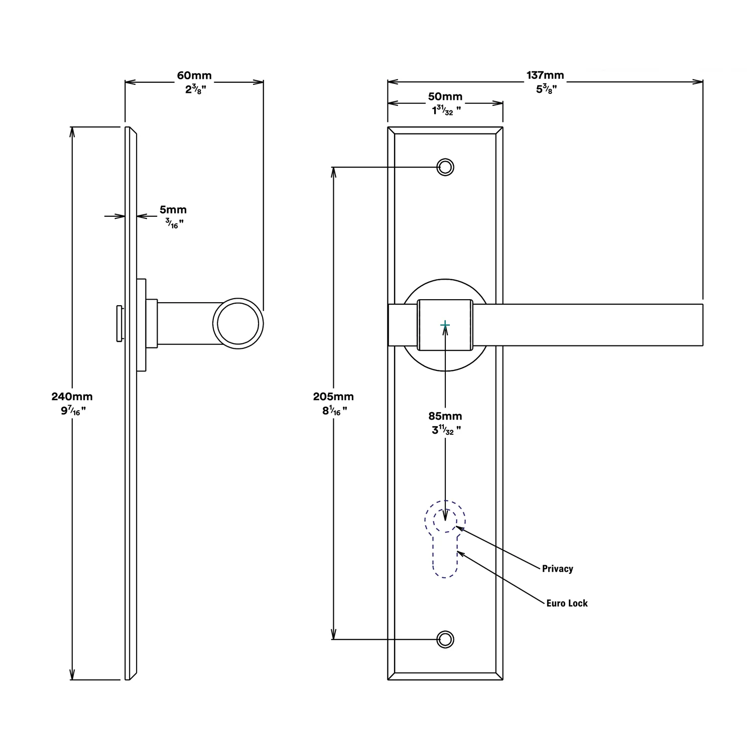 Iver Helsinki Door Lever Handle on Chamfered Backplate Privacy Kit - Available in Various Finishes - Image 2