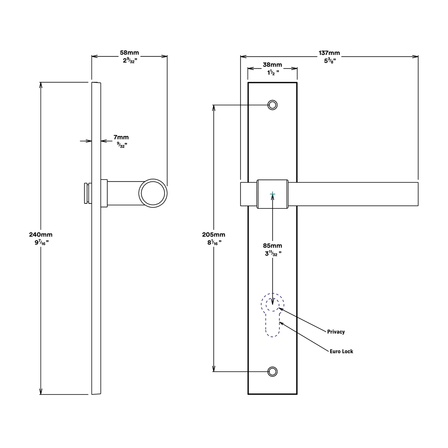 Iver Helsinki Door Lever Handle on Rectangular Backplate Passage Kit - Available in Various Finishes - Image 3