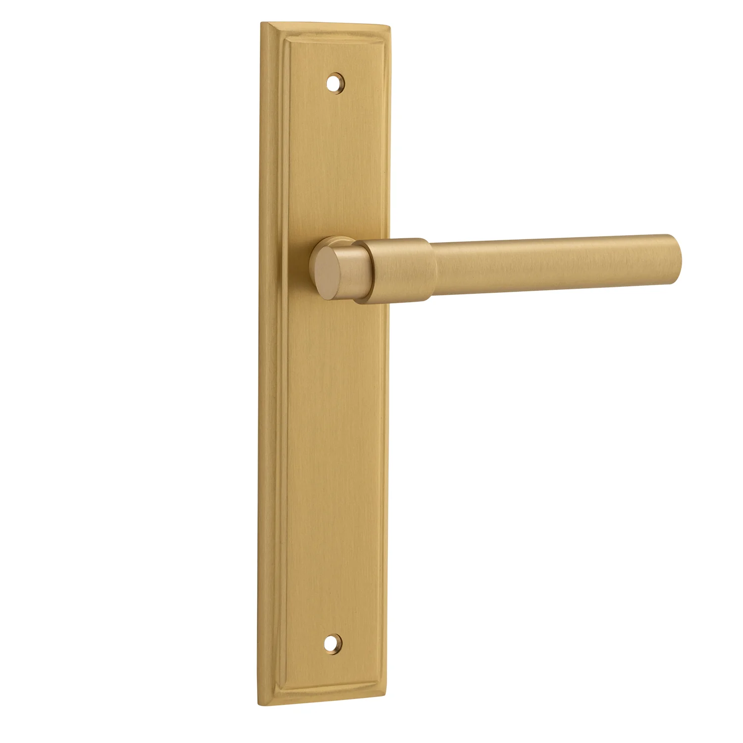 Iver Helsinki Door Lever Handle on Stepped Backplate Brushed Brass - Image 2