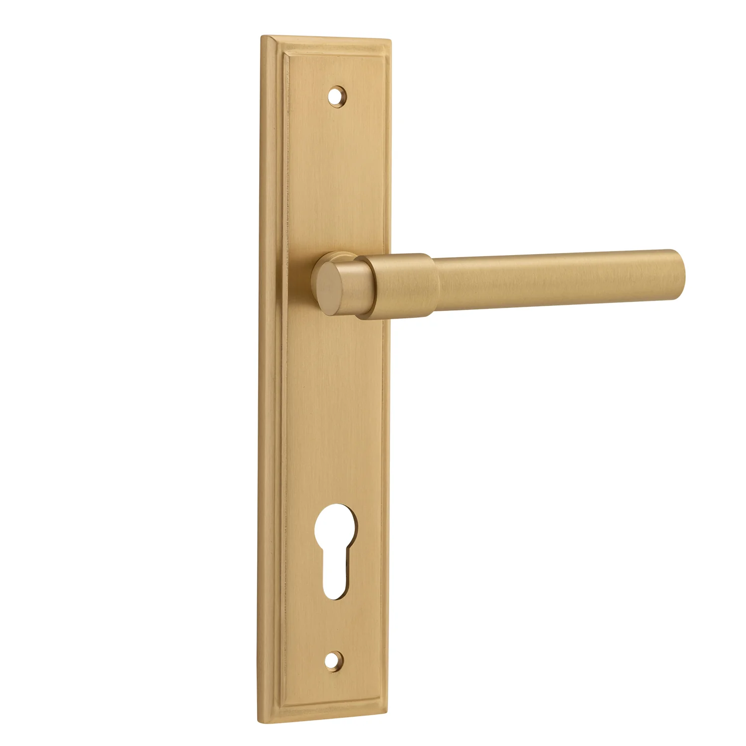 Iver Helsinki Door Lever Handle on Stepped Backplate Brushed Brass - Image 3
