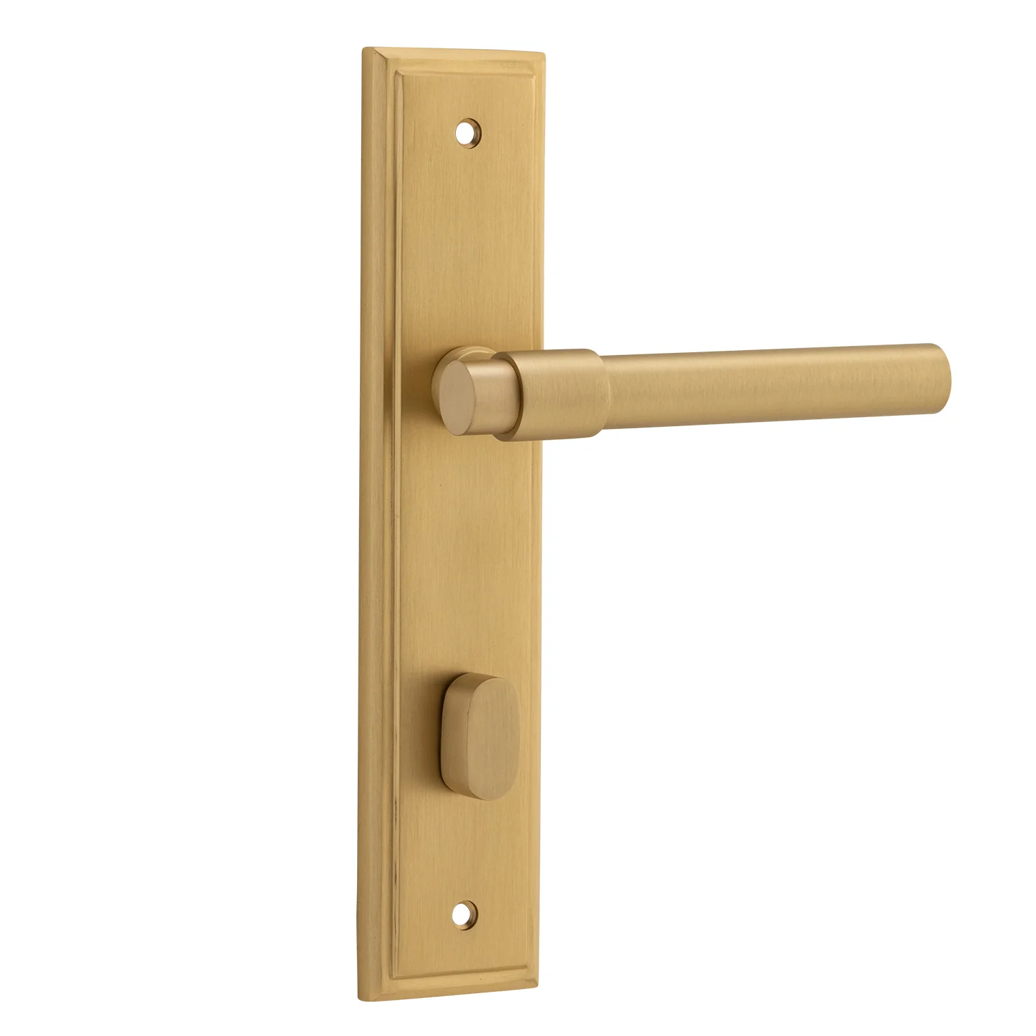 Iver Helsinki Door Lever Handle on Stepped Backplate Brushed Brass - Image 4