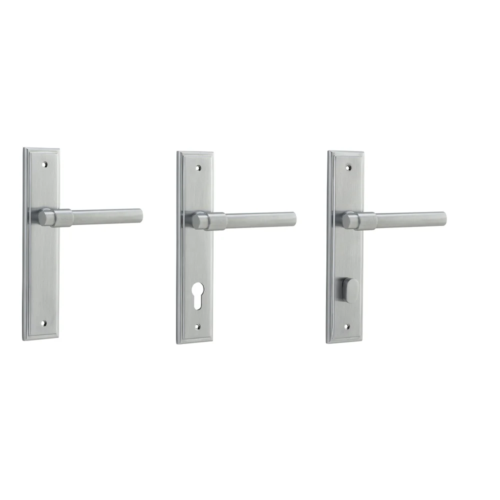 Iver Helsinki Door Lever Handle on Stepped Backplate Brushed Chrome