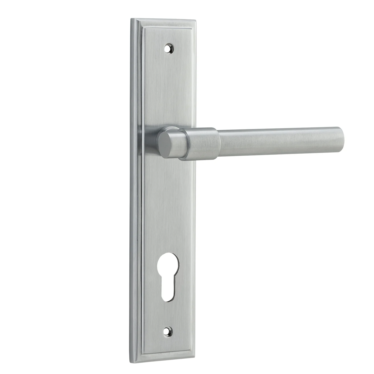 Iver Helsinki Door Lever Handle on Stepped Backplate Brushed Chrome - Image 3