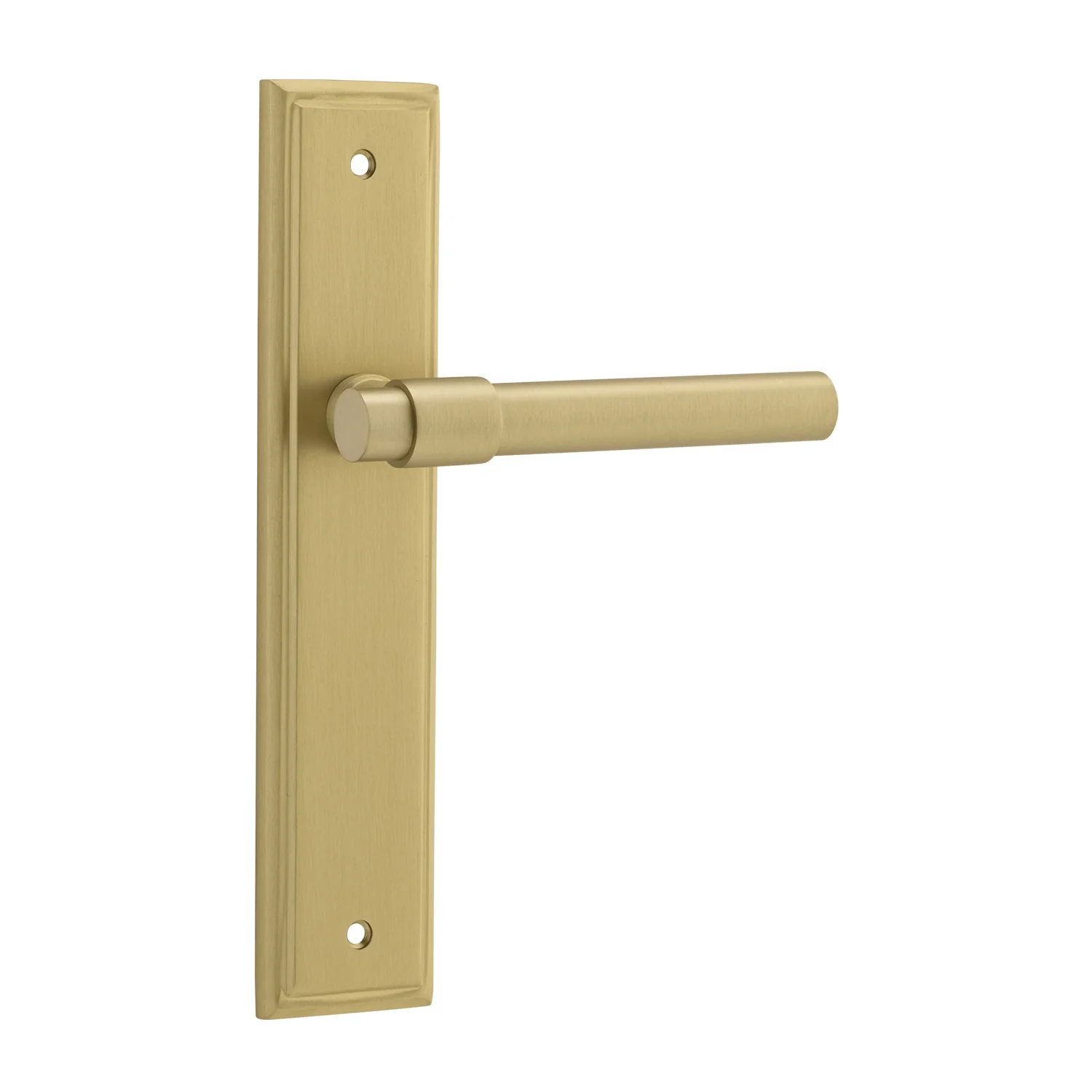 Iver Helsinki Door Lever Handle on Stepped Backplate Brushed Gold PVD - Image 3
