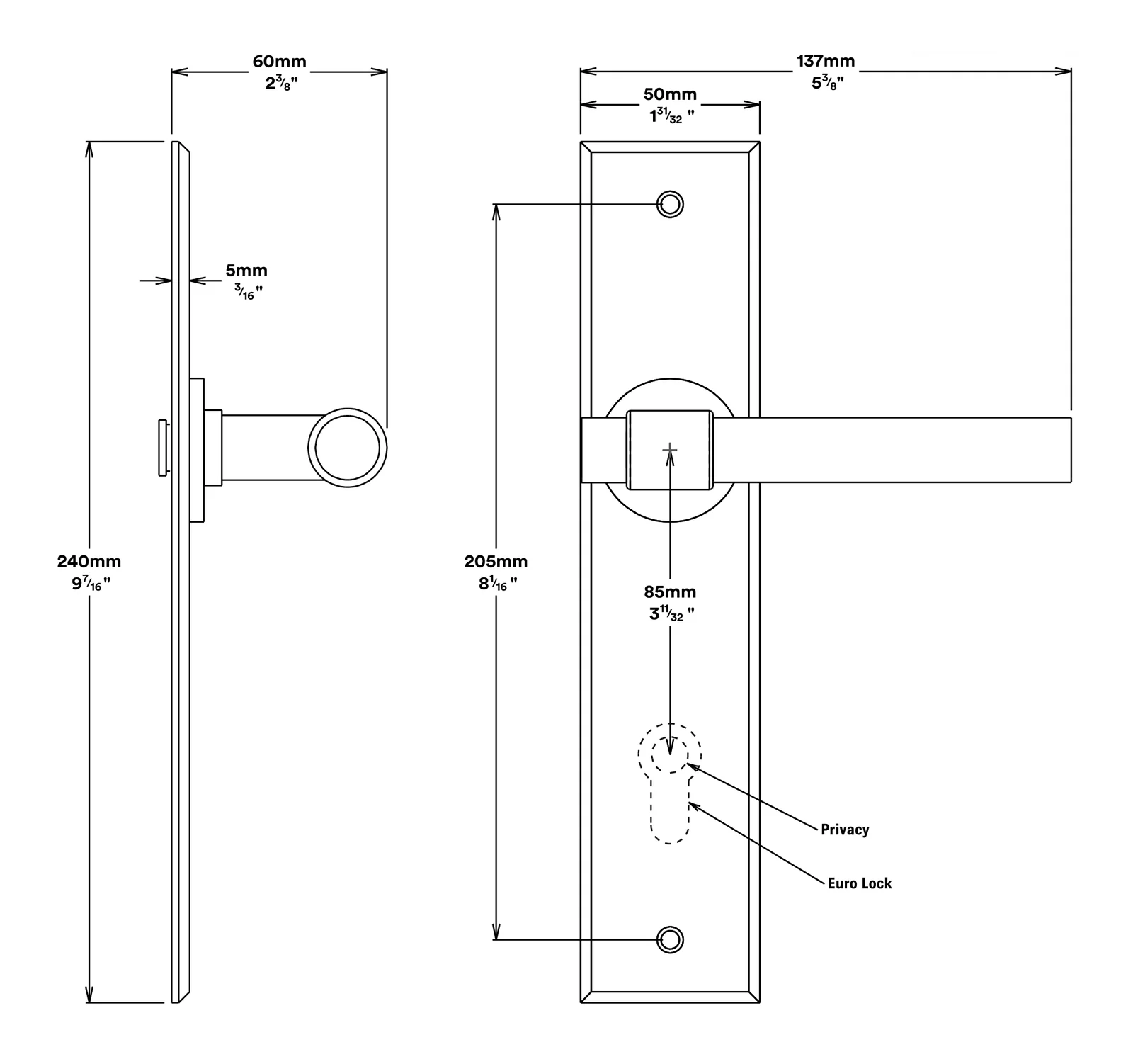 Iver Helsinki Door Lever on Chamfered Backplate Entrance Kit Key/Thumb - Image 2