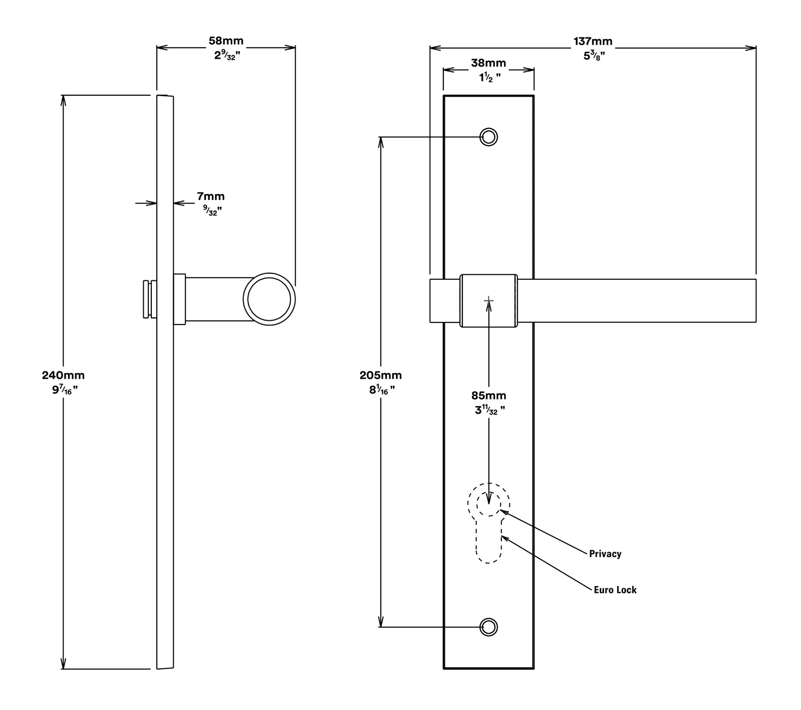 Iver Helsinki Door Lever on Rectangular Backplate Entrance Kit Key/Key - Image 3