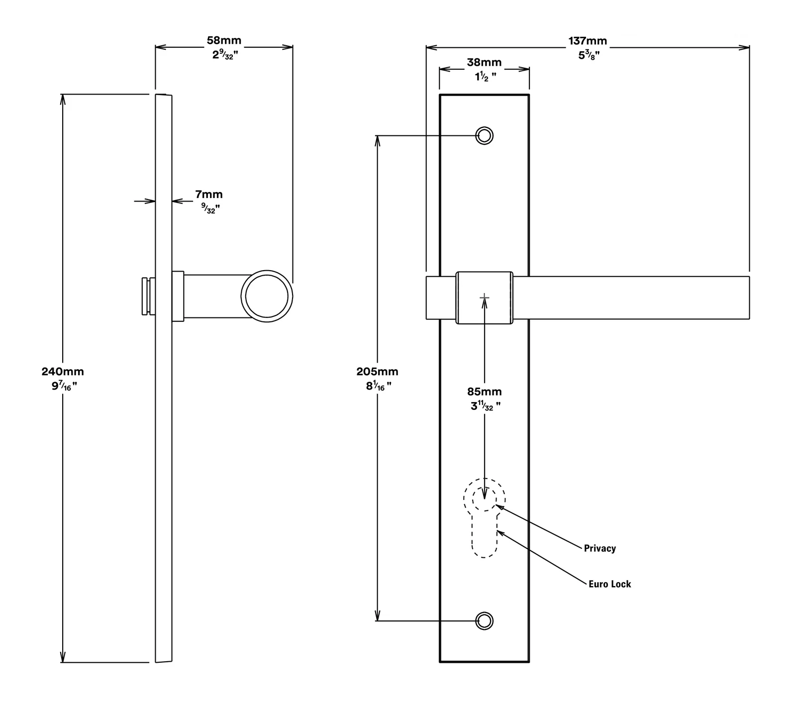 Iver Helsinki Door Lever on Rectangular Backplate Entrance Kit Key/Thumb - Image 3