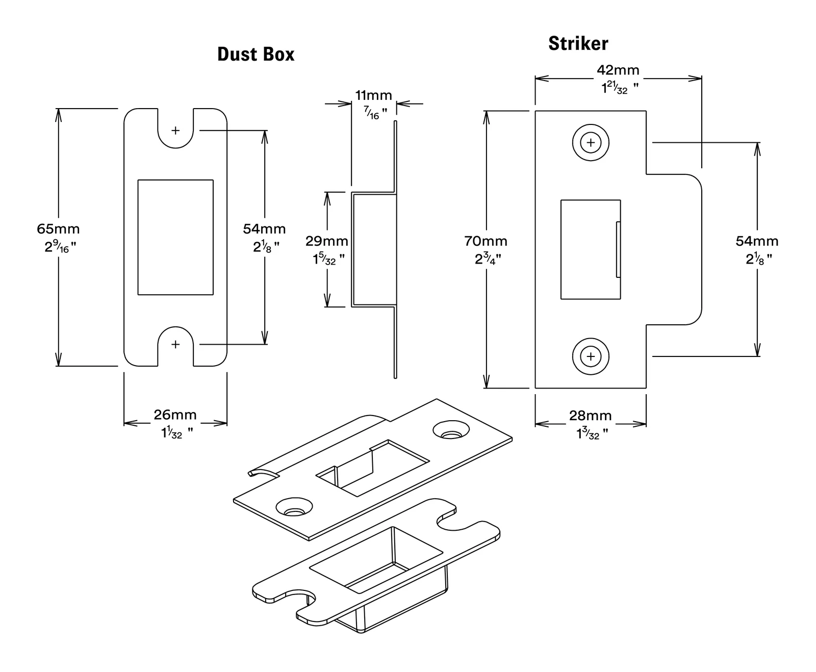 Iver Metal Door Tube Latch Striker - Available in Various Finishes - Image 2