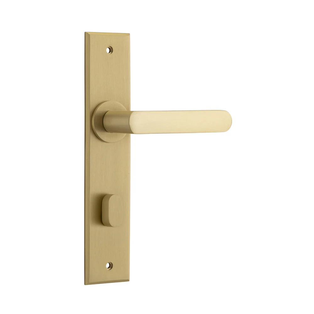 Iver Osaka Door Lever Handle on Chamfered Backplate Brushed Brass - Image 5