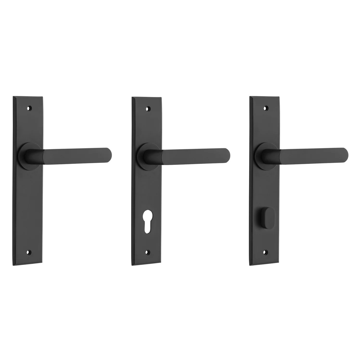 Iver Osaka Door Lever Handle on Chamfered Backplate Matt Black