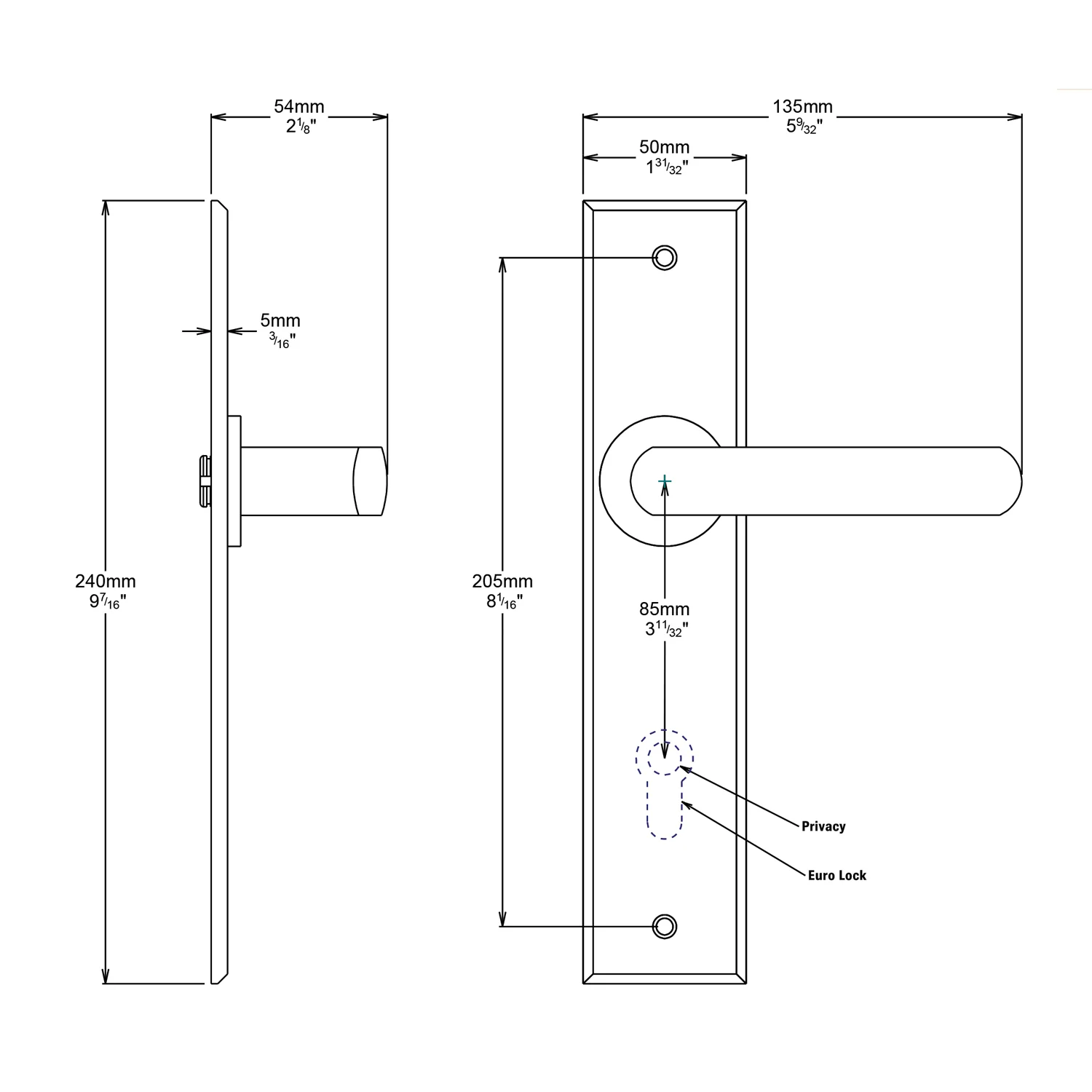 Iver Osaka Door Lever Handle on Chamfered Backplate Passage Kit - Available in Various Finishes - Image 2