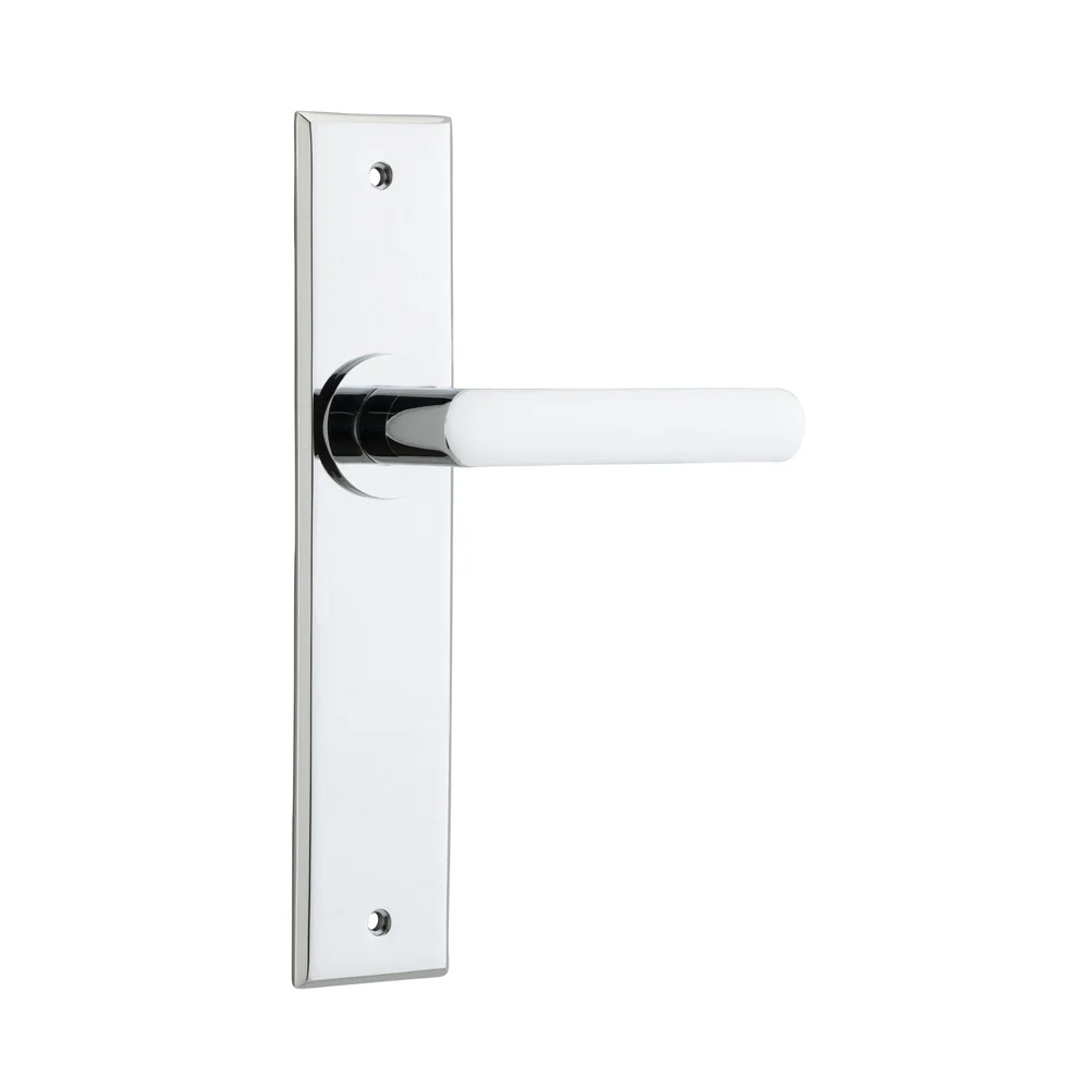 Iver Osaka Door Lever Handle on Chamfered Backplate Polished Chrome - Image 2