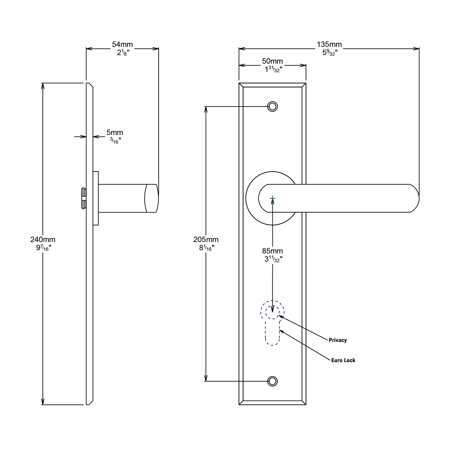 Iver Osaka Door Lever Handle on Chamfered Backplate Privacy Kit - Available in Various Finishes - Image 2