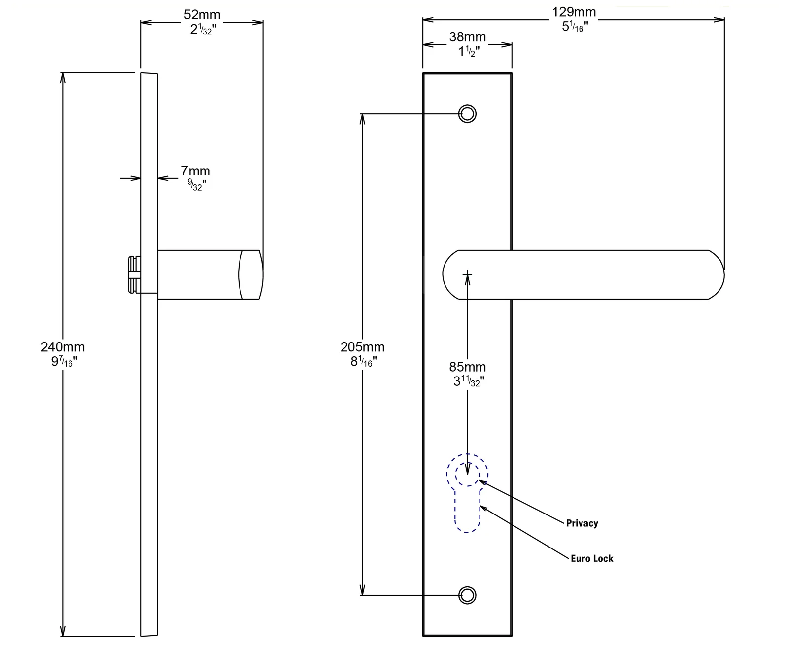 Iver Osaka Door Lever Handle on Rectangular Backplate Passage Kit - Available in Various Finishes - Image 2